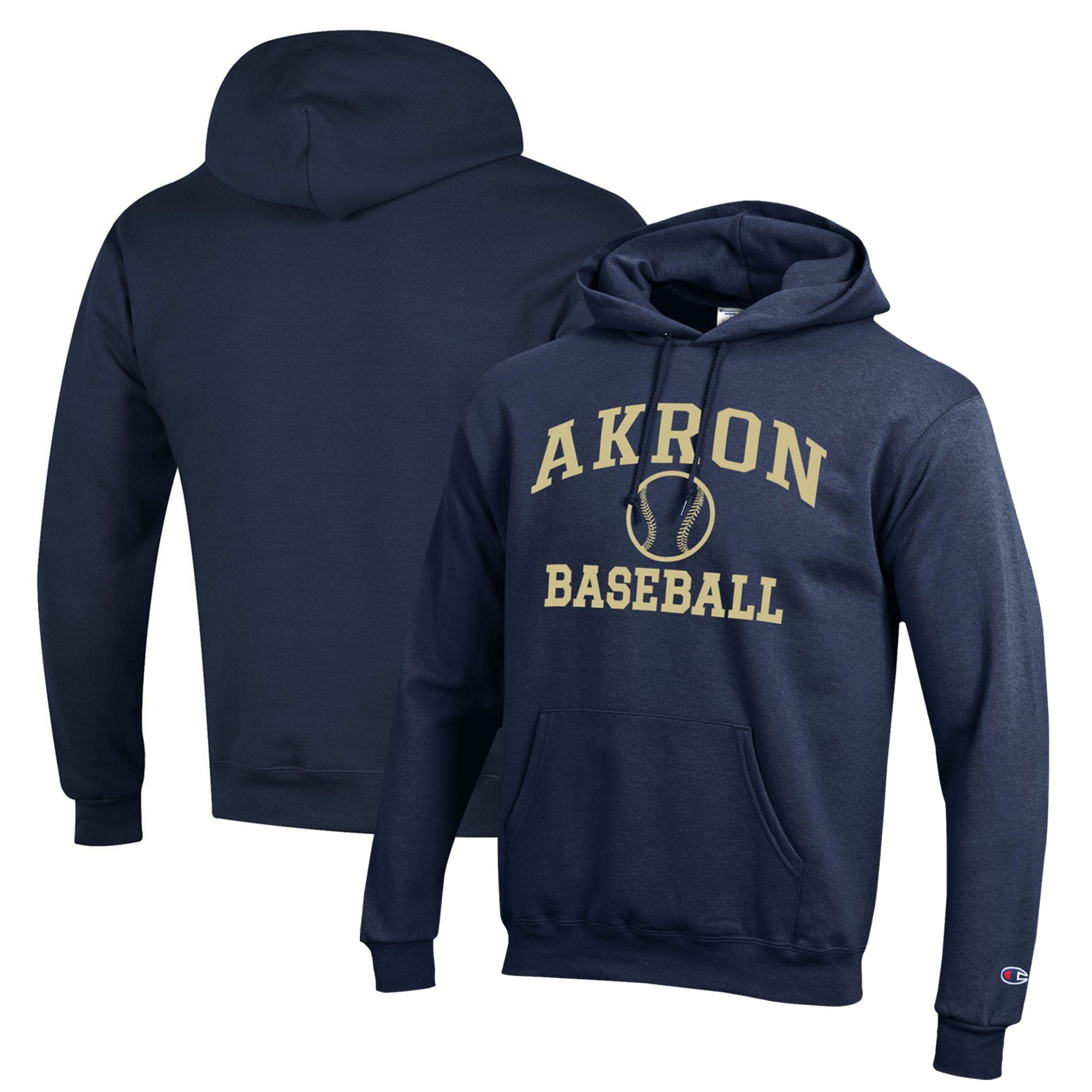 Men's Champion  Navy Akron Zips Icon Baseball Powerblend Pullover Hoodie