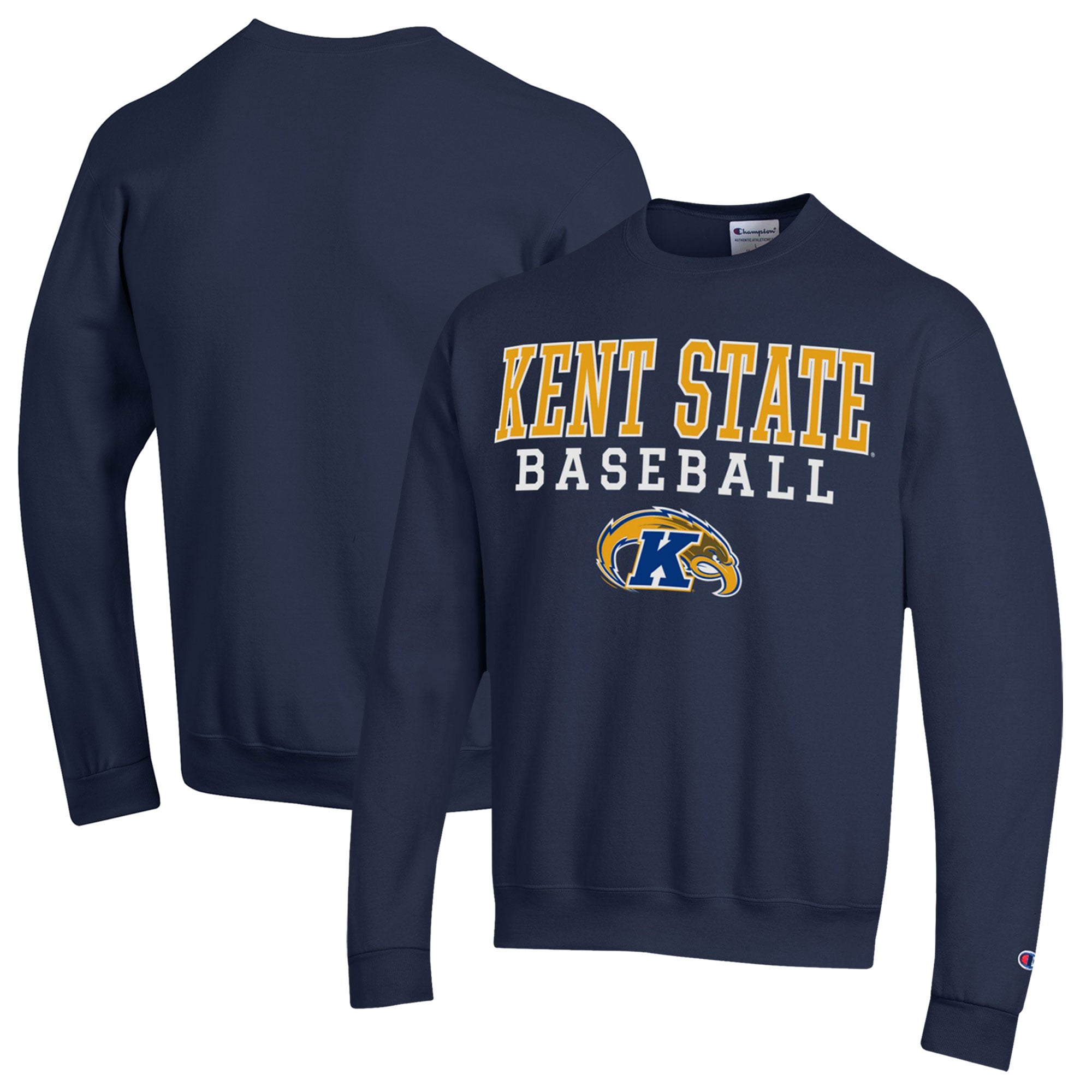 Men's Champion  Navy Kent State Golden Flashes Stack Baseball Powerblend Pullover Sweatshirt