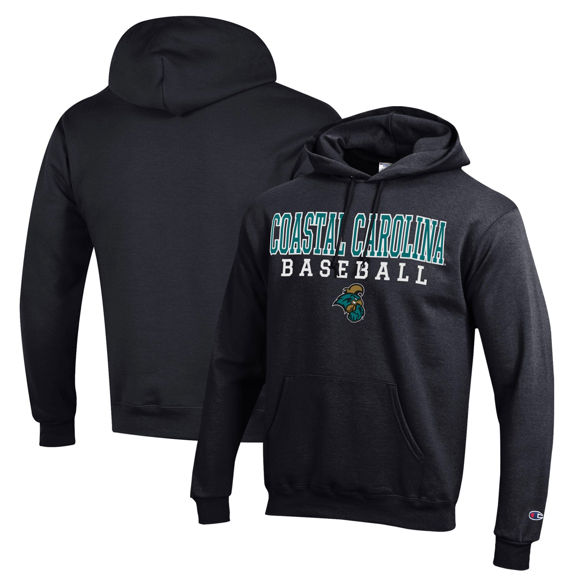Men's Champion  Black Coastal Carolina Chanticleers Stack Baseball Powerblend Pullover Hoodie