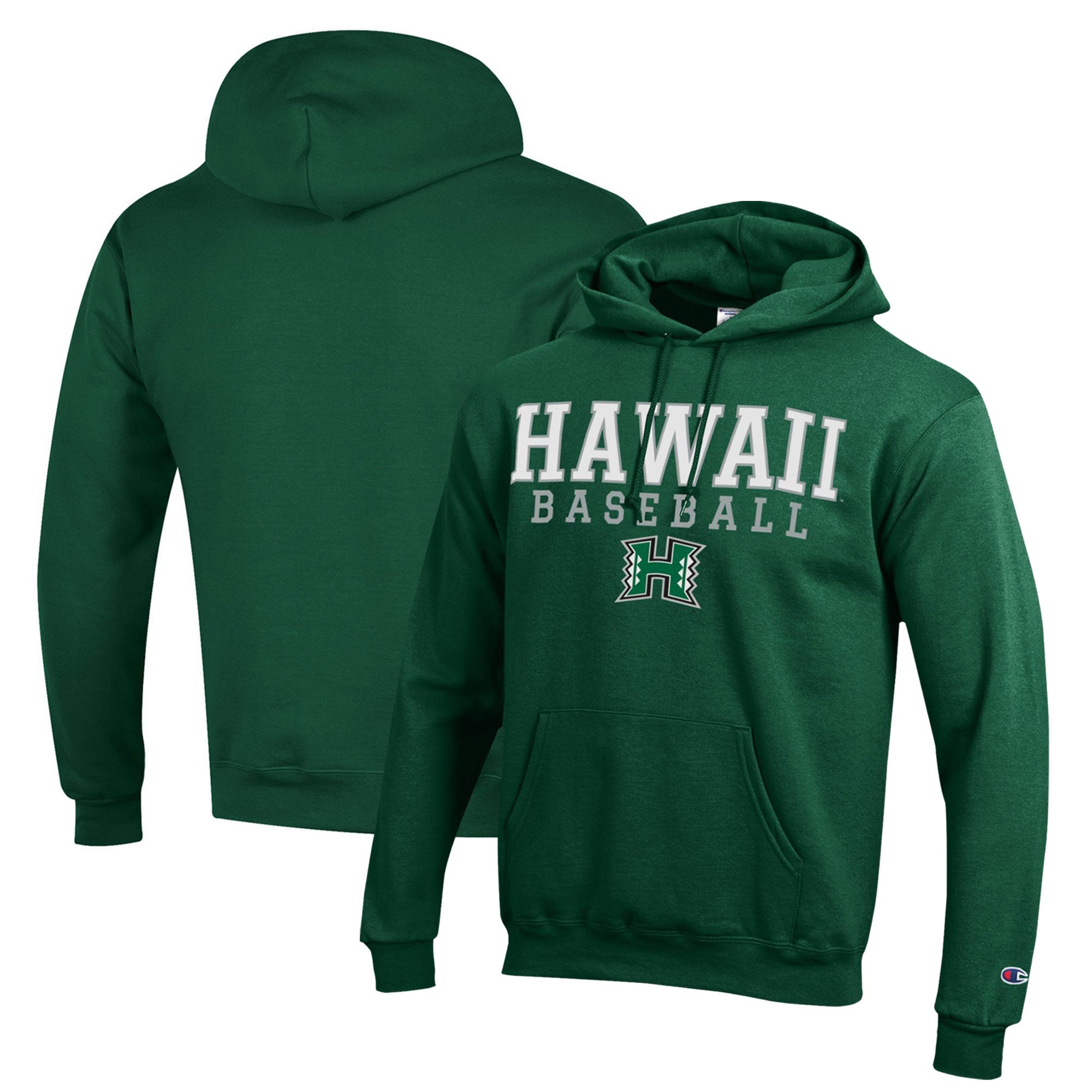Men's Champion  Green Hawaii Rainbow Warriors Stack Baseball Powerblend Pullover Hoodie