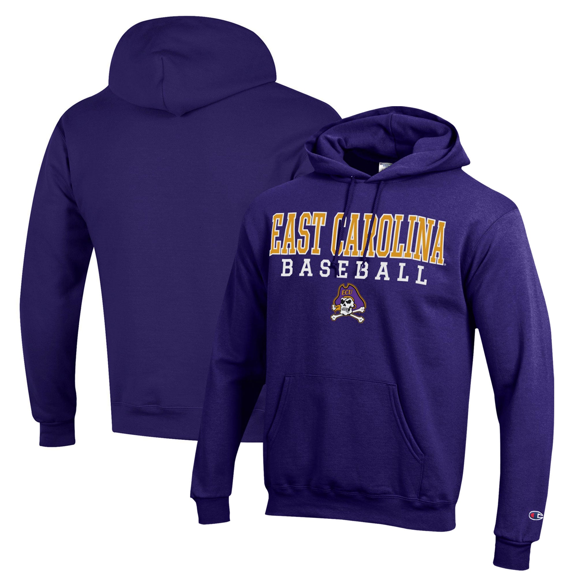 Men's Champion  Purple ECU Pirates Stack Baseball Powerblend Pullover Hoodie