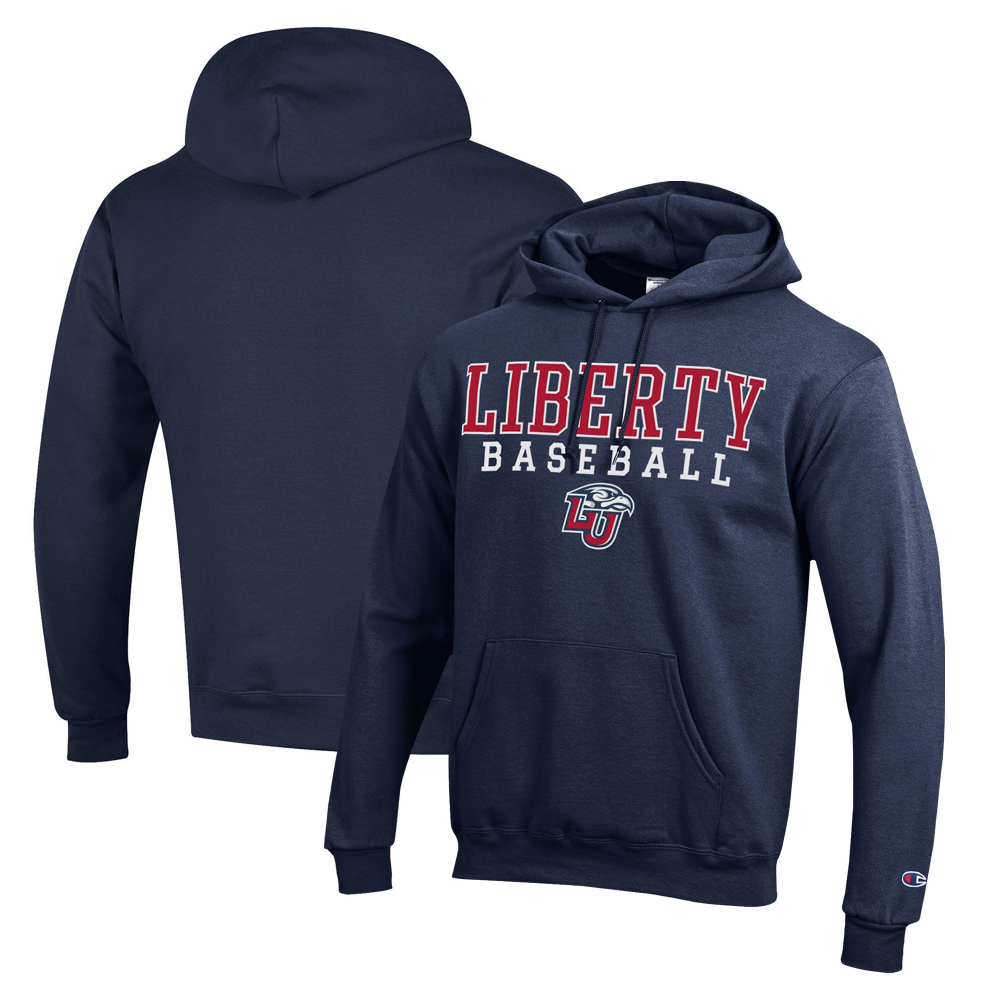 Men's Champion  Navy Liberty Flames Stack Baseball Powerblend Pullover Hoodie