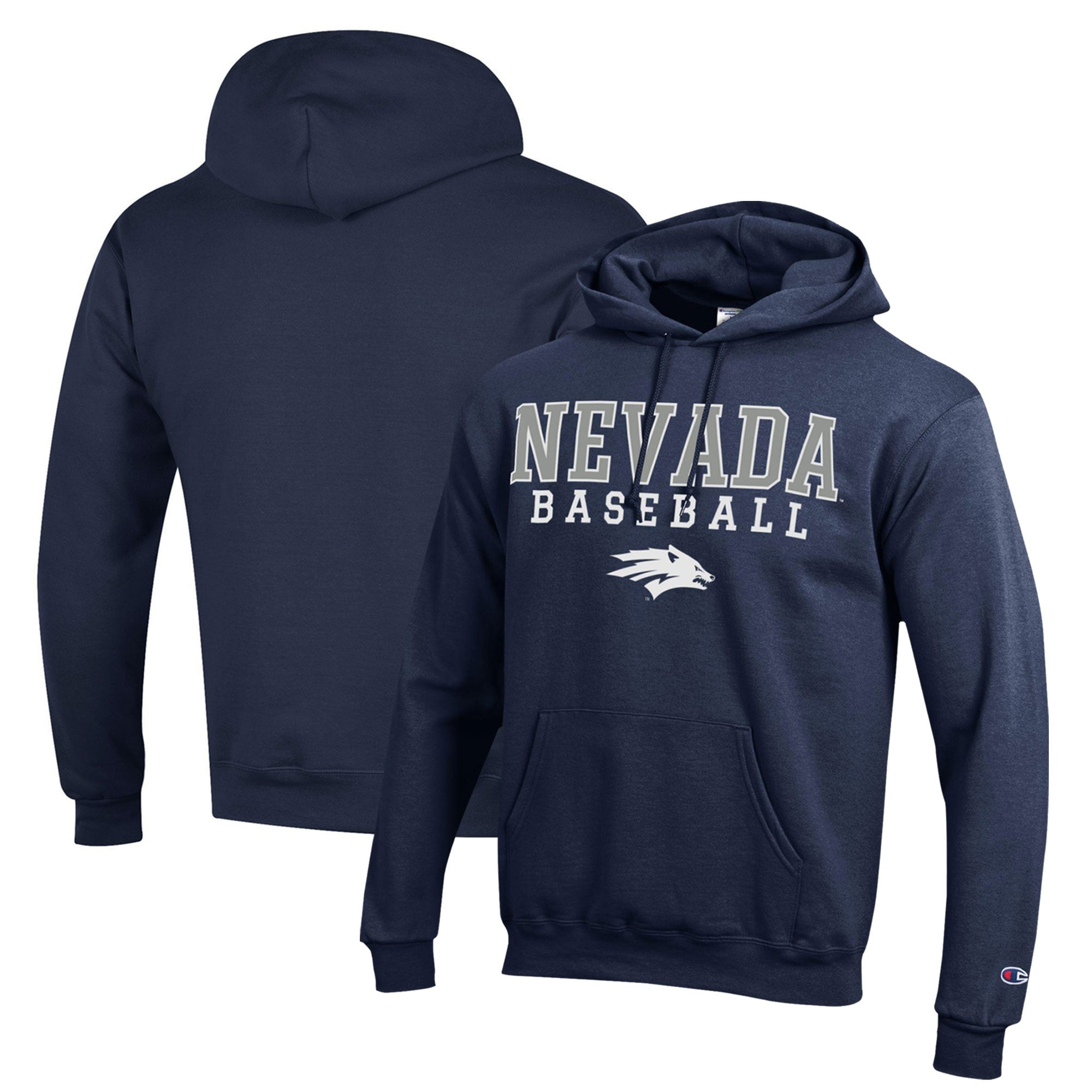 Men's Champion  Navy Nevada Wolf Pack Stack Baseball Powerblend Pullover Hoodie