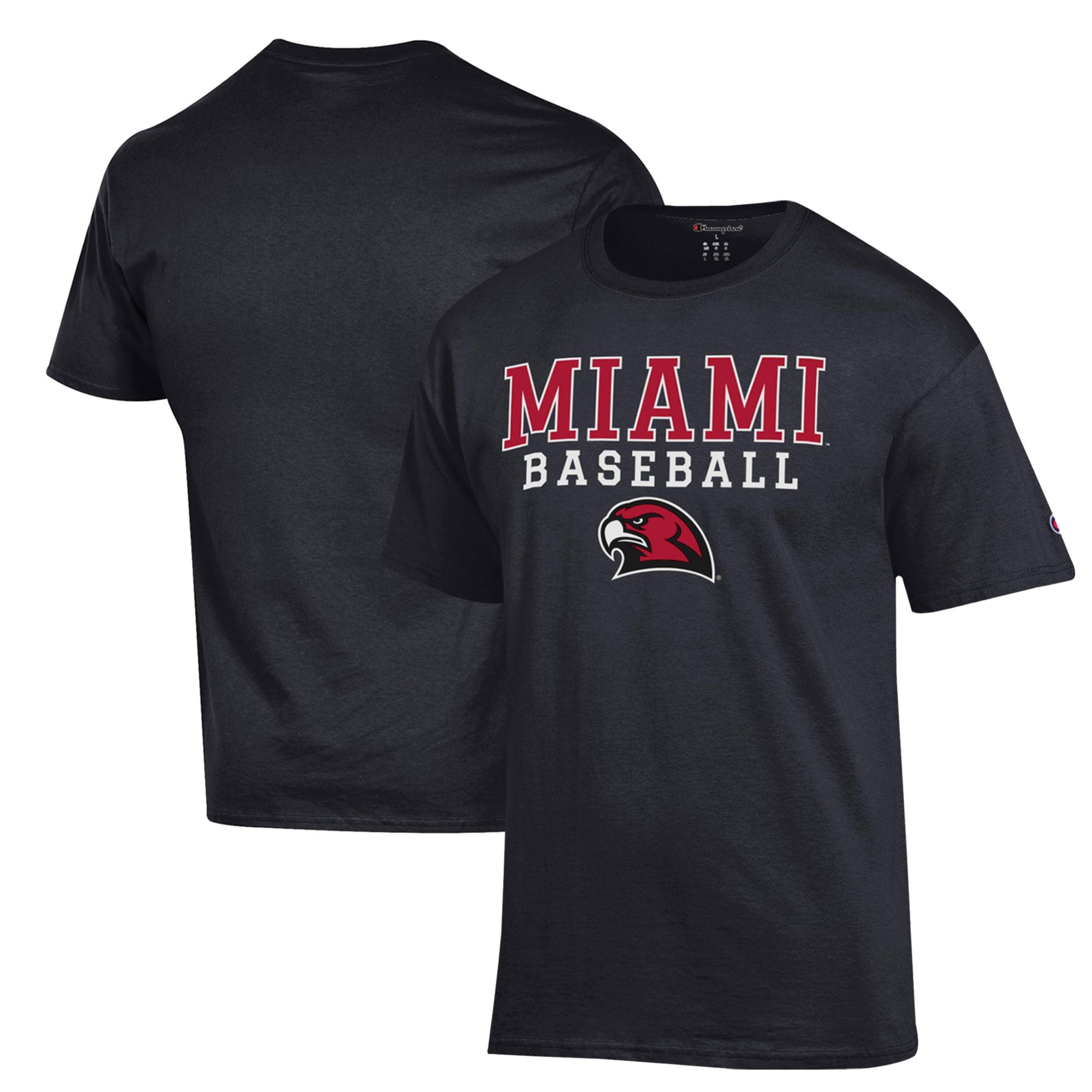 Men's Champion  Black Miami University RedHawks Stack Baseball T-Shirt