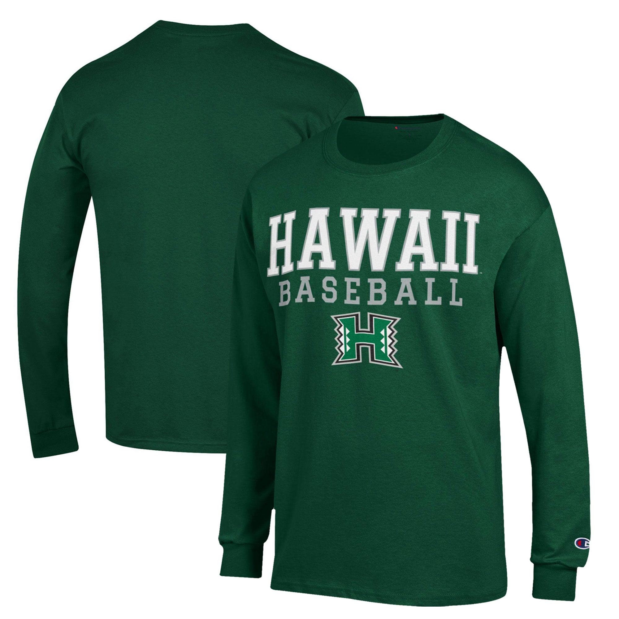 Men's Champion  Green Hawaii Rainbow Warriors Stack Baseball Long Sleeve T-Shirt