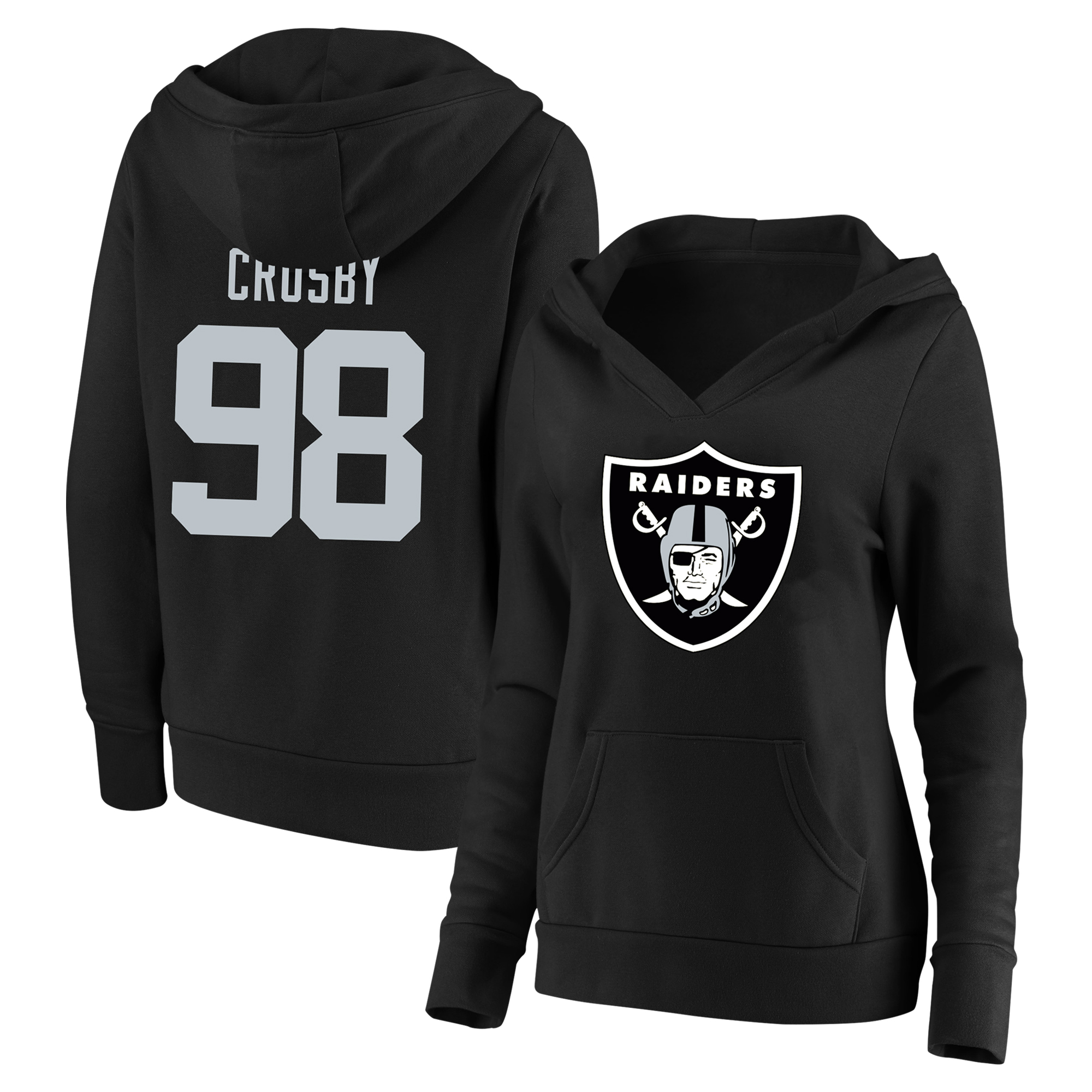 Women's Fanatics Maxx Crosby Black Las Vegas Raiders Plus Size Player Name & Number V-Neck Pullover Hoodie