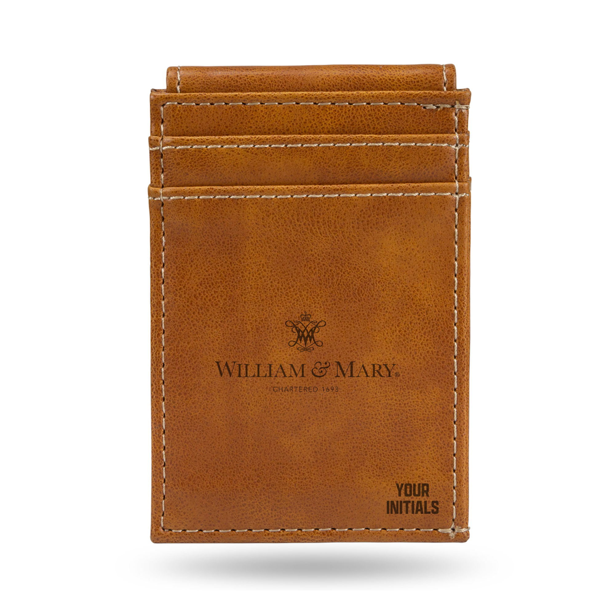 Brown William & Mary Tribe Personalized Front Pocket Wallet