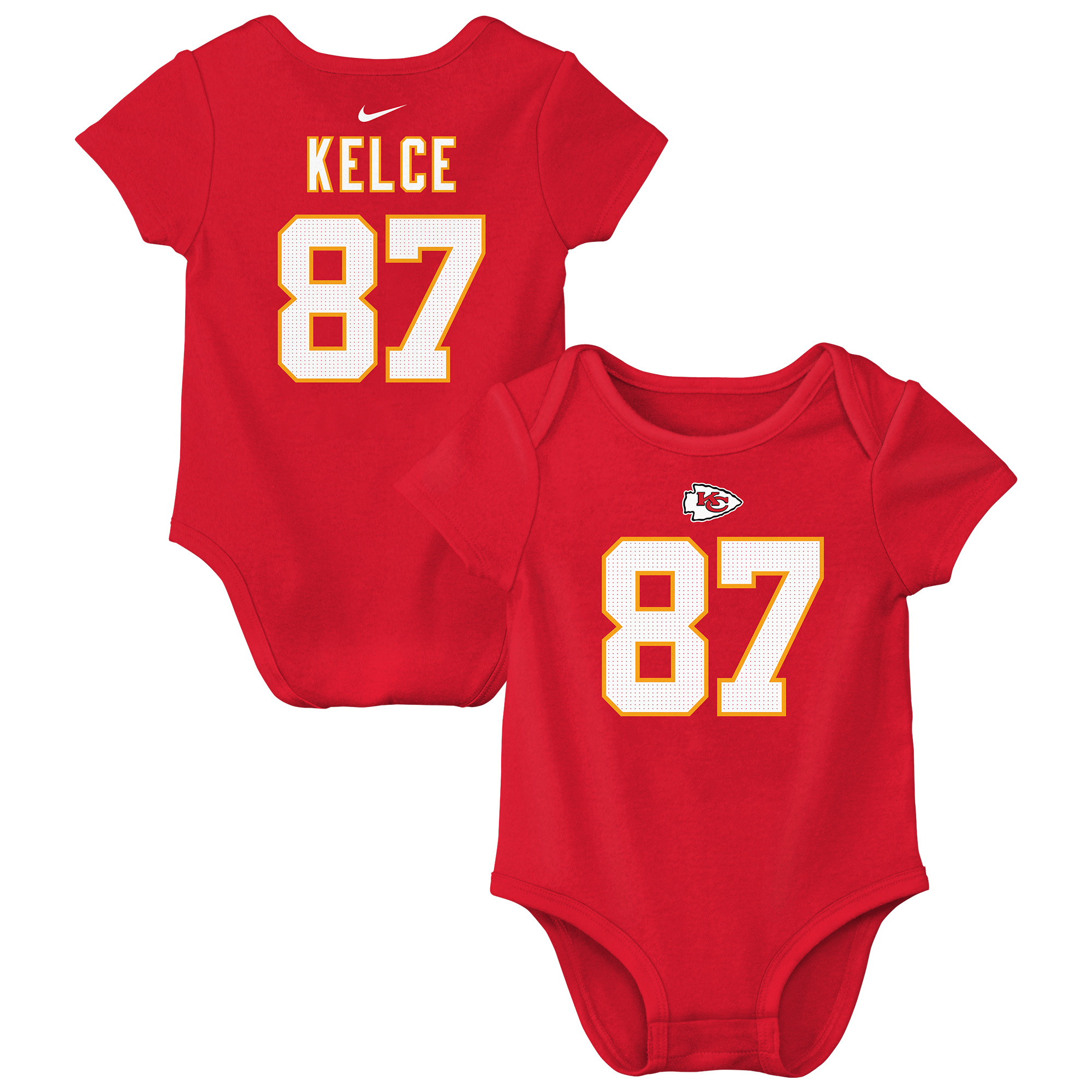 Newborn & Infant Nike Travis Kelce Red Kansas City Chiefs Player Name & Number Bodysuit