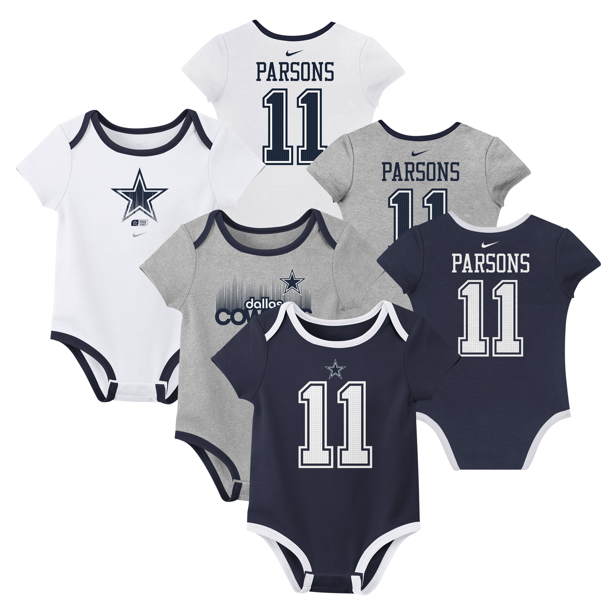 Newborn & Infant Nike Micah Parsons Dallas Cowboys Name & Number 3-Pack Bodysuit Set