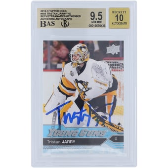 Tristan Jarry Pittsburgh Penguins Autographed 2016-17 Upper Deck Series 2 Young Guns #466 Beckett Fanatics Witnessed Authenticated 9.5/10 Rookie Card