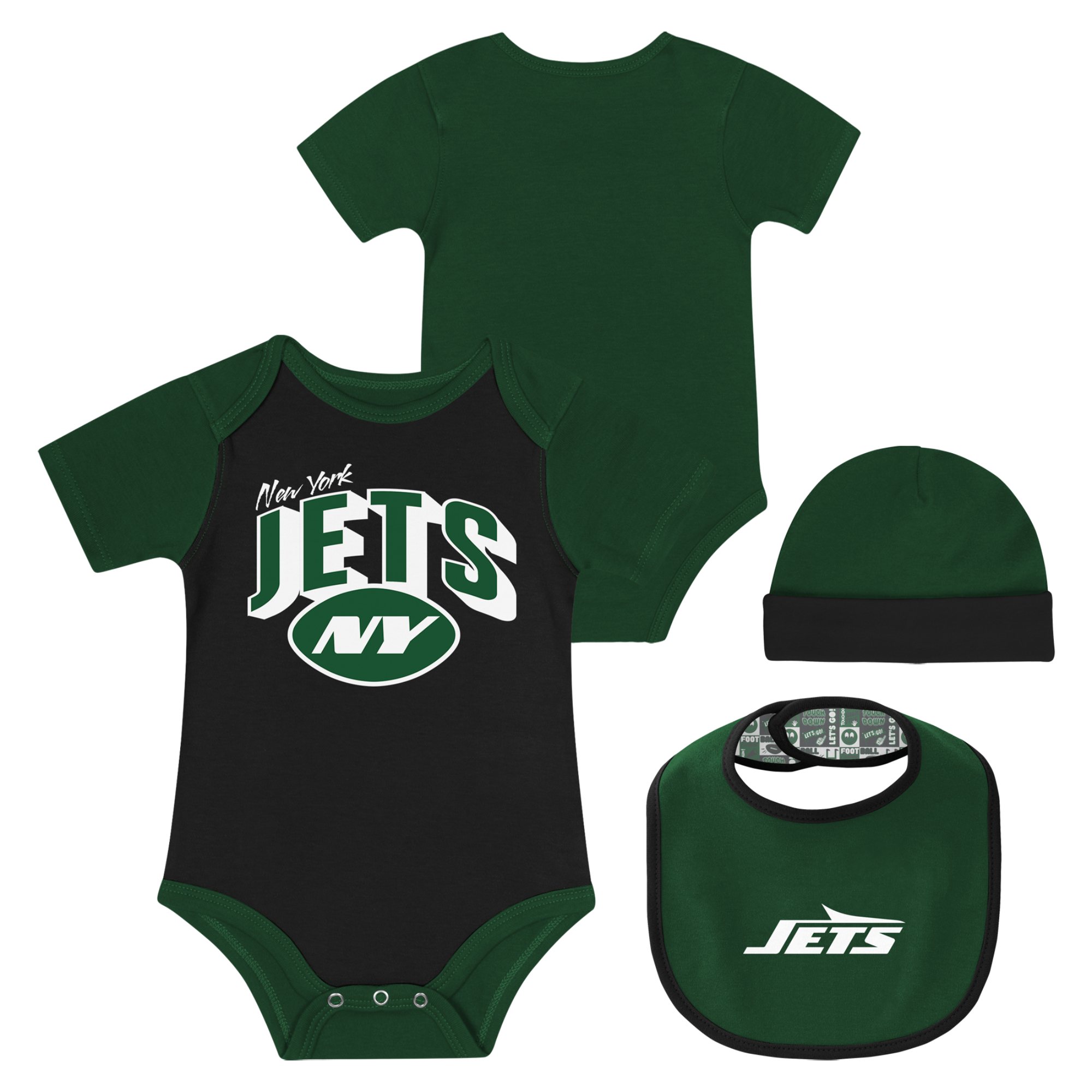 Newborn & Infant New York Jets Dynamic Duo Bodysuit, Bib & Knit Hat Set
