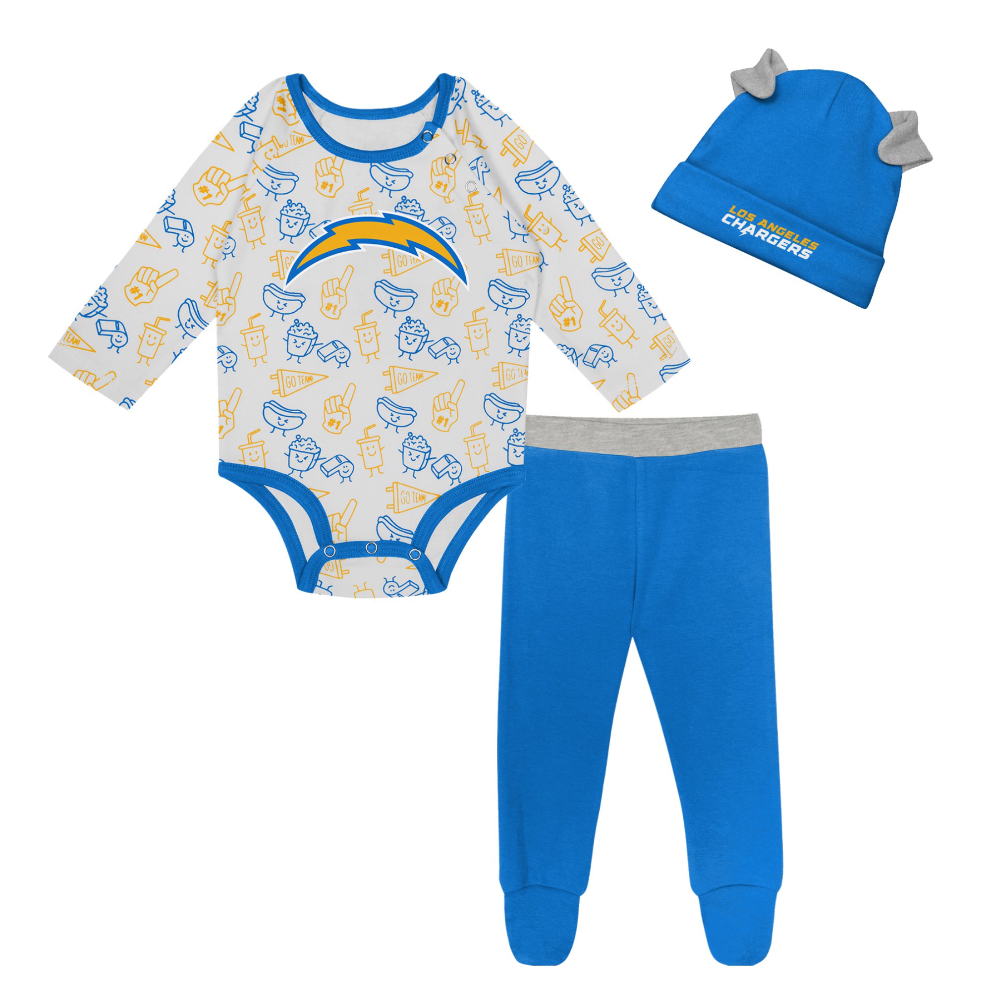 Newborn & Infant Los Angeles Chargers Little Champ Long Sleeve Bodysuit, Pants & Cuffed Knit Hat 3-Piece Set