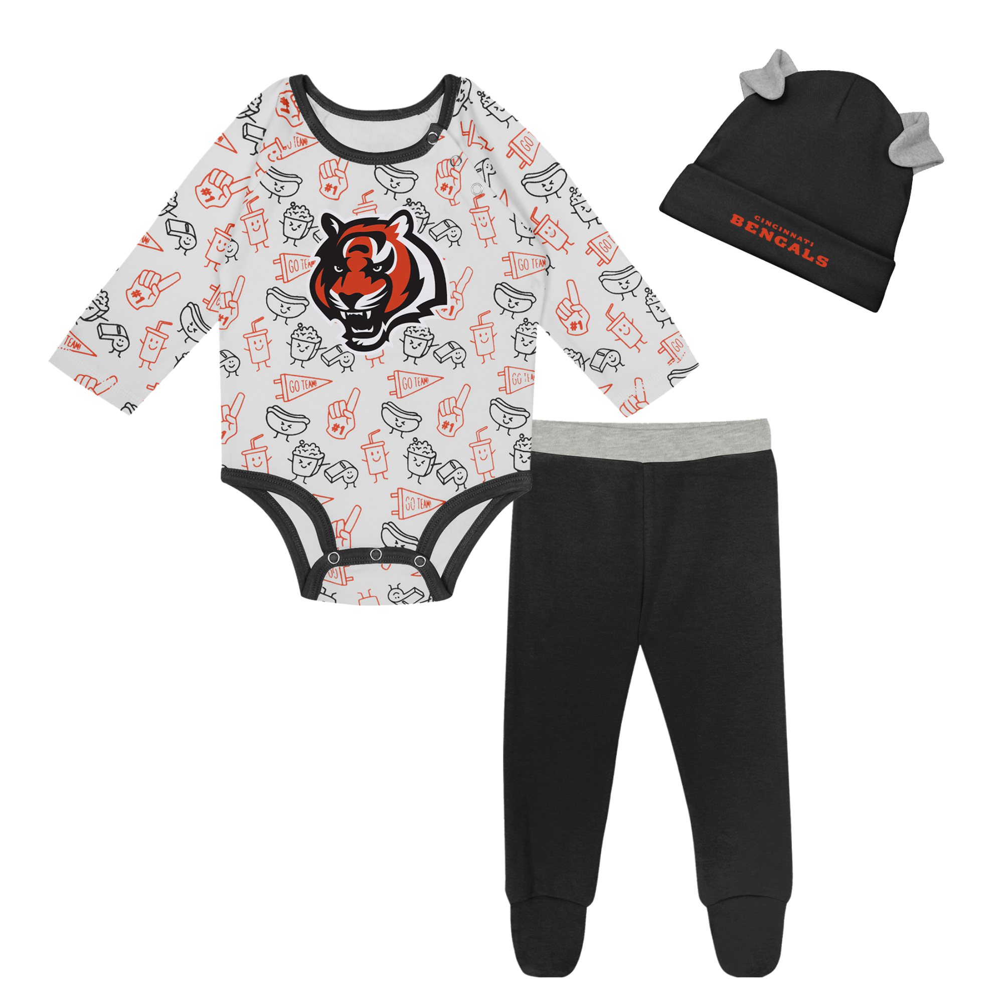 Newborn & Infant Cincinnati Bengals Little Champ Long Sleeve Bodysuit, Pants & Cuffed Knit Hat 3-Piece Set