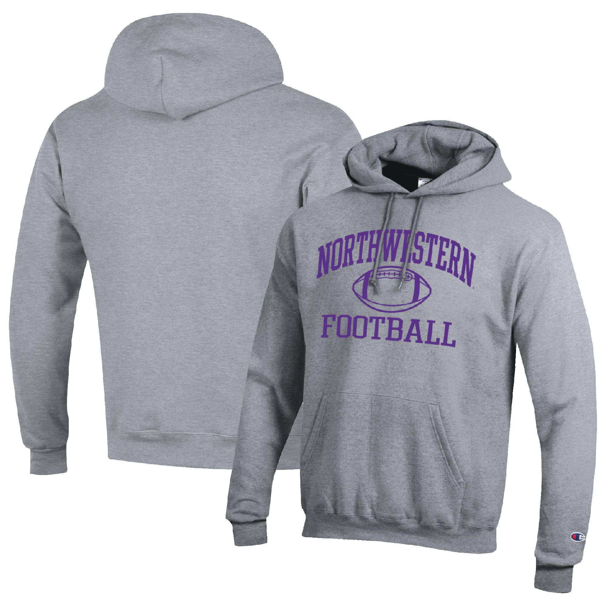 Men's Champion Heather Gray Northwestern Wildcats Football Icon Pullover Hoodie