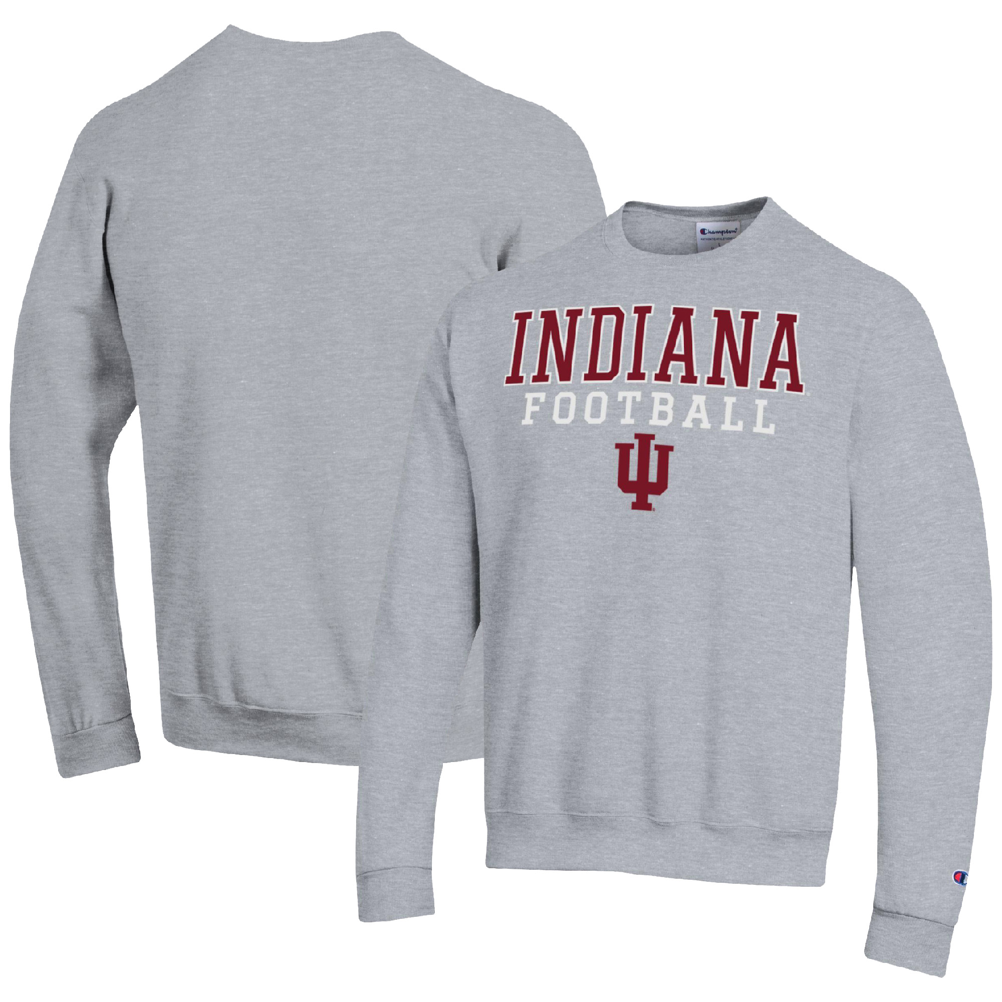 Men’s Champion Heather Gray Indiana Hoosiers Football Stacked Pullover Sweatshirt