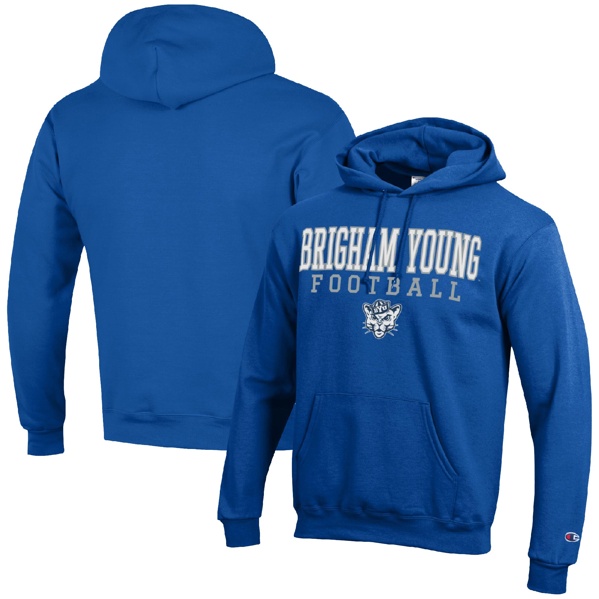 Men's Champion Royal BYU Cougars Football Stack Pullover Hoodie