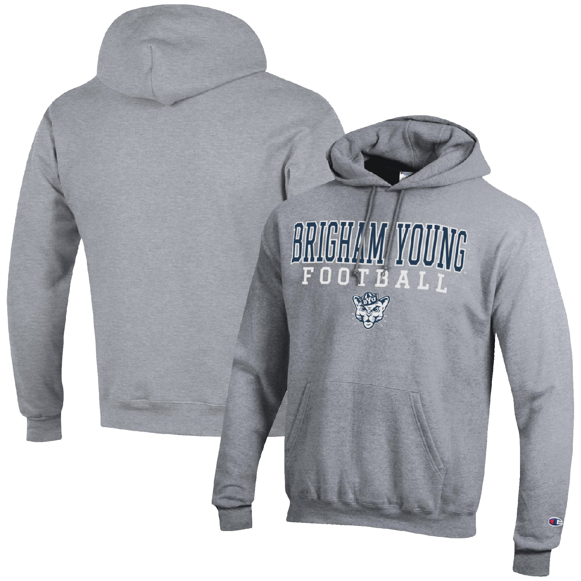 Men's Champion Heather Gray BYU Cougars Football Stack Pullover Hoodie