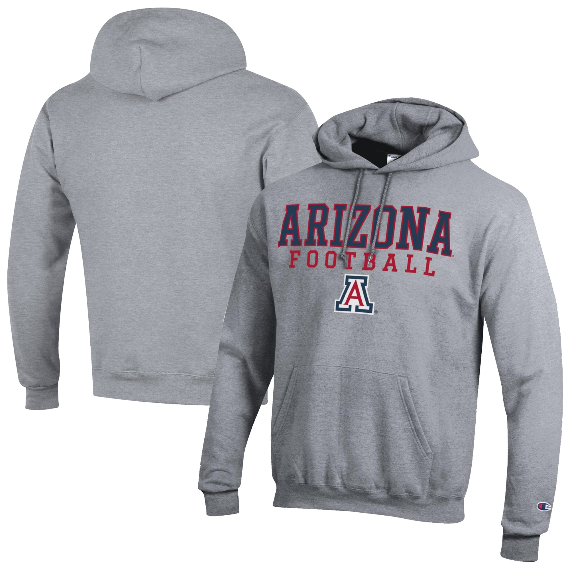 Men's Champion Heather Gray Arizona Wildcats Football Stack Pullover Hoodie