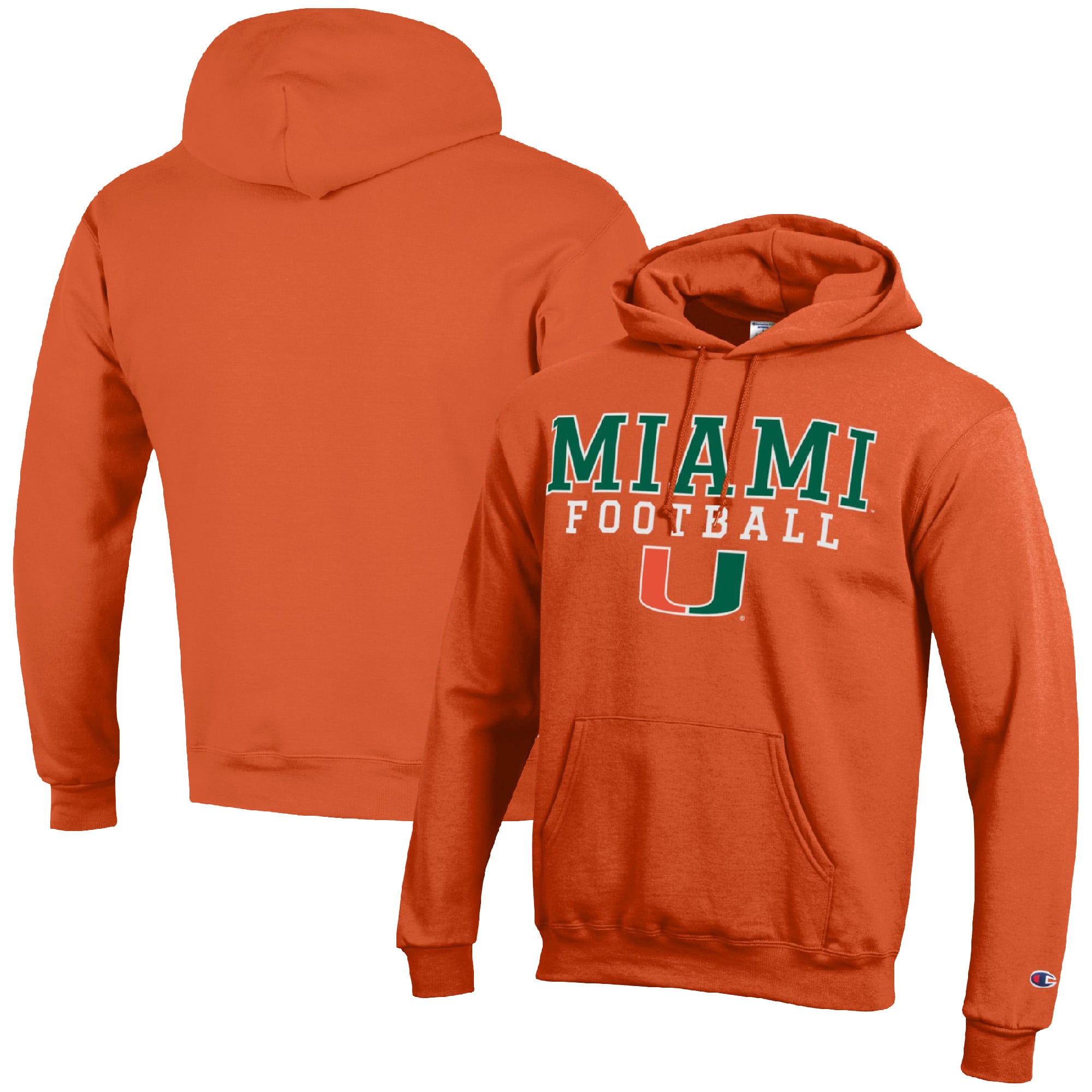 Men's Champion Orange Miami Hurricanes Football Stack Pullover Hoodie