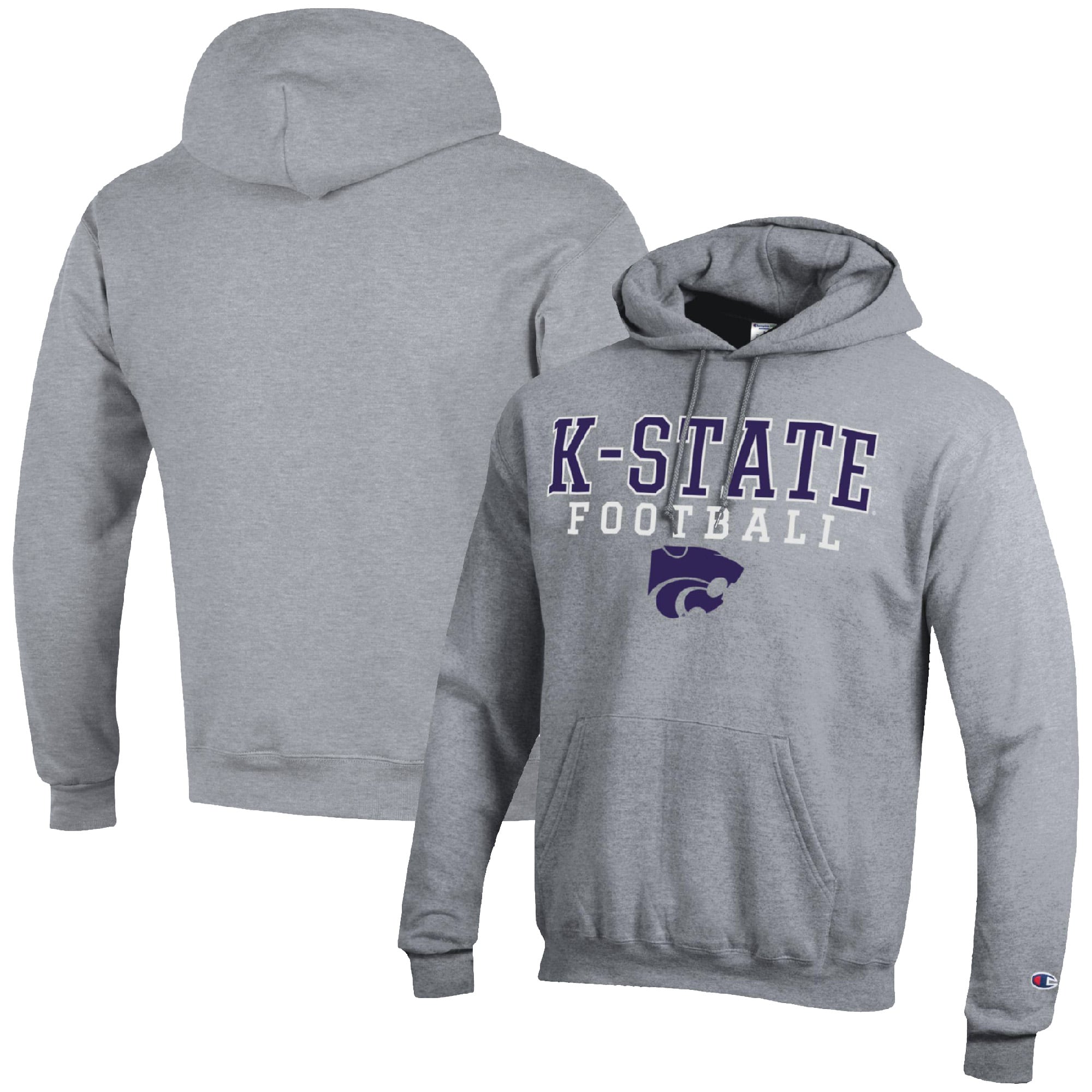 Men's Champion Heather Gray Kansas State Wildcats Football Stack Pullover Hoodie