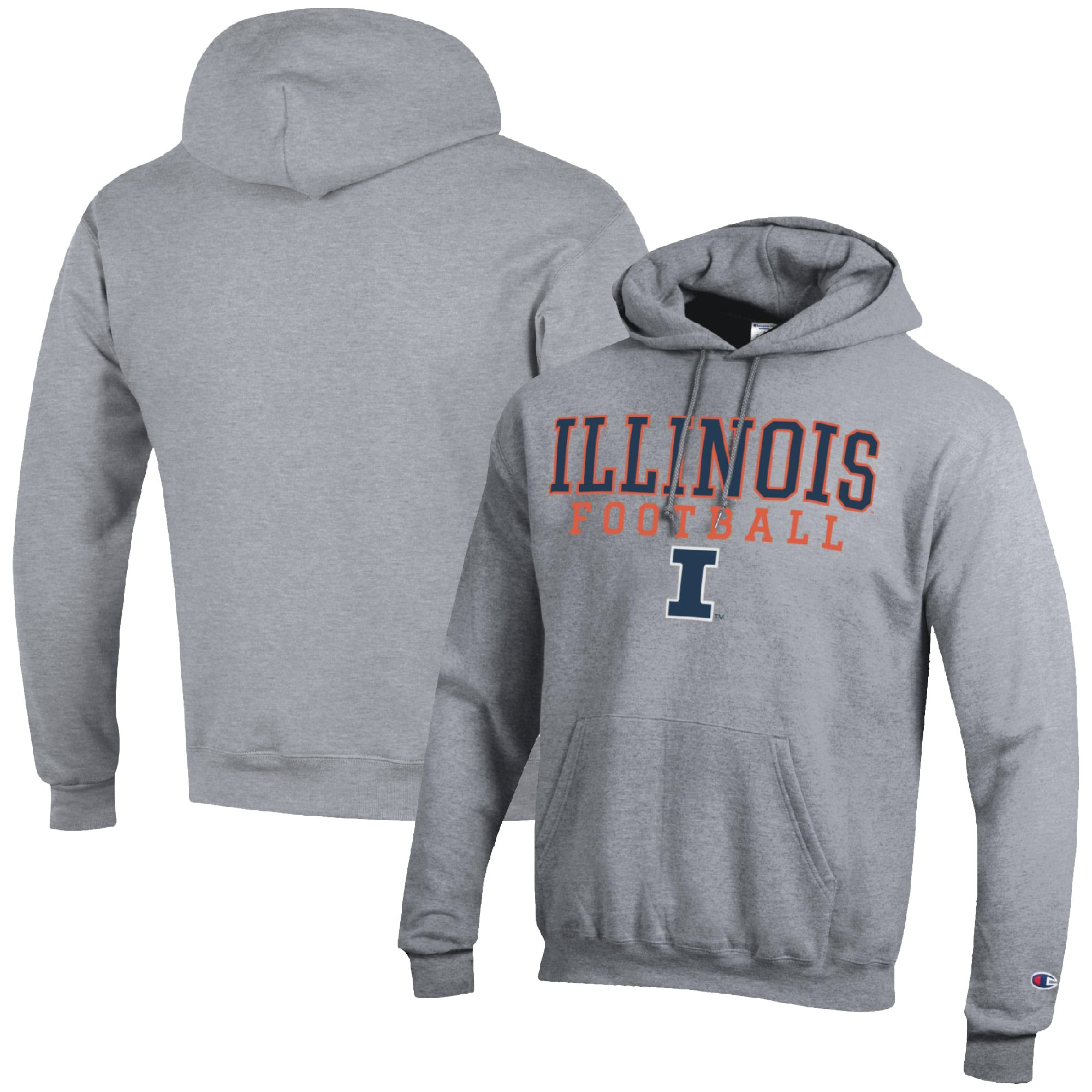 Men's Champion Heather Gray Illinois Fighting Illini Football Stack Pullover Hoodie