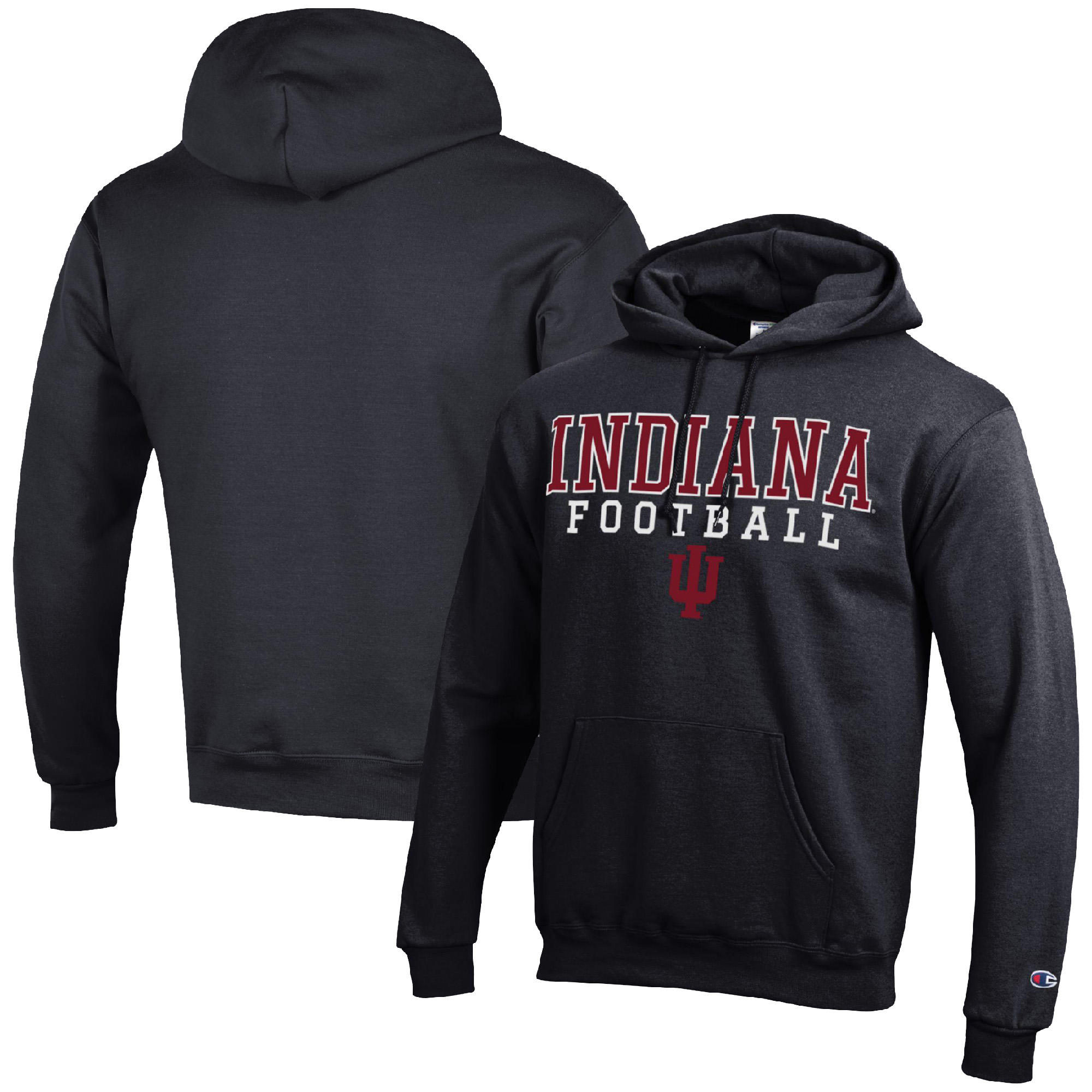 Men's Champion Black Indiana Hoosiers Football Stack Pullover Hoodie