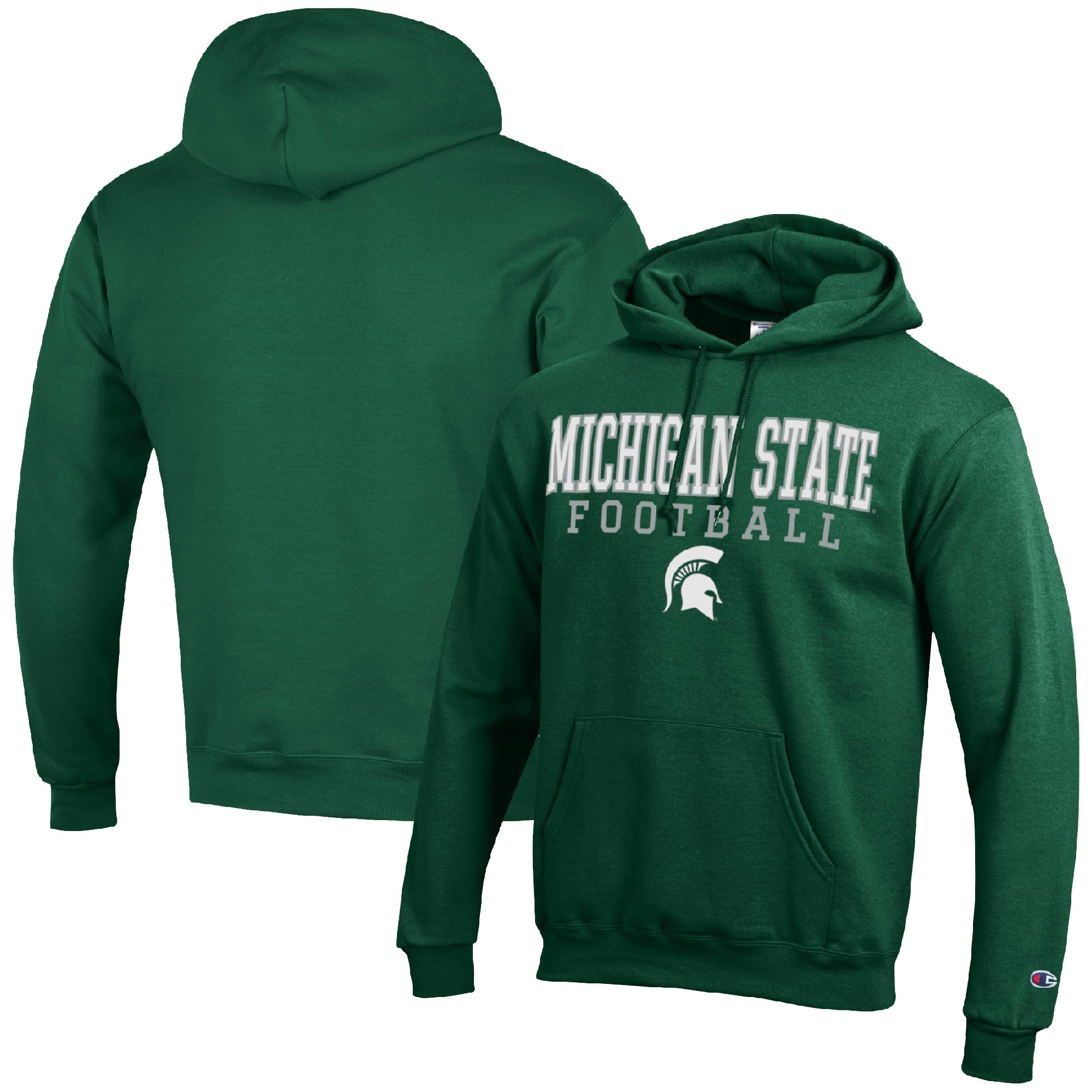Men's Champion Green Michigan State Spartans Football Stack Pullover Hoodie