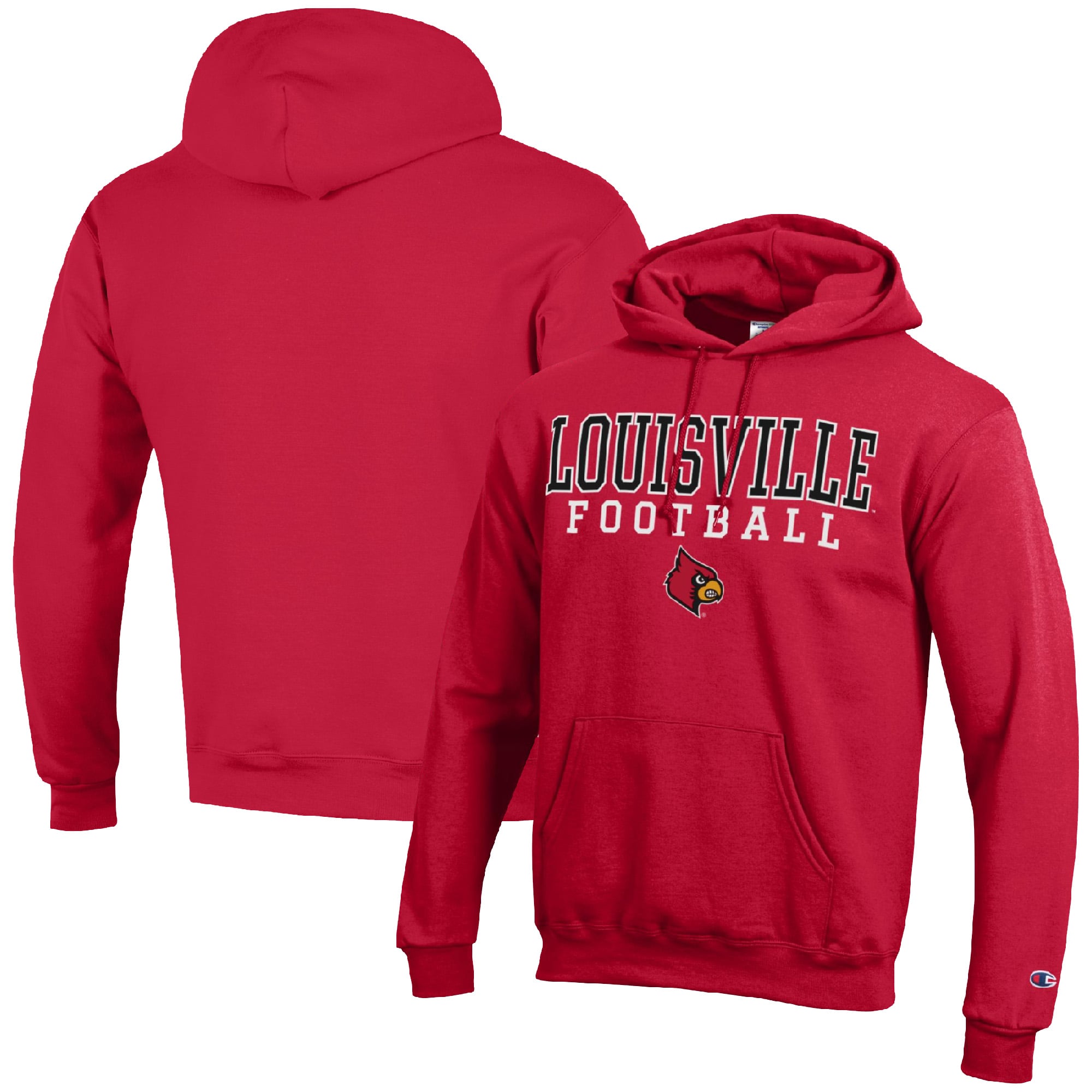 Men's Champion Red Louisville Cardinals Football Stack Pullover Hoodie