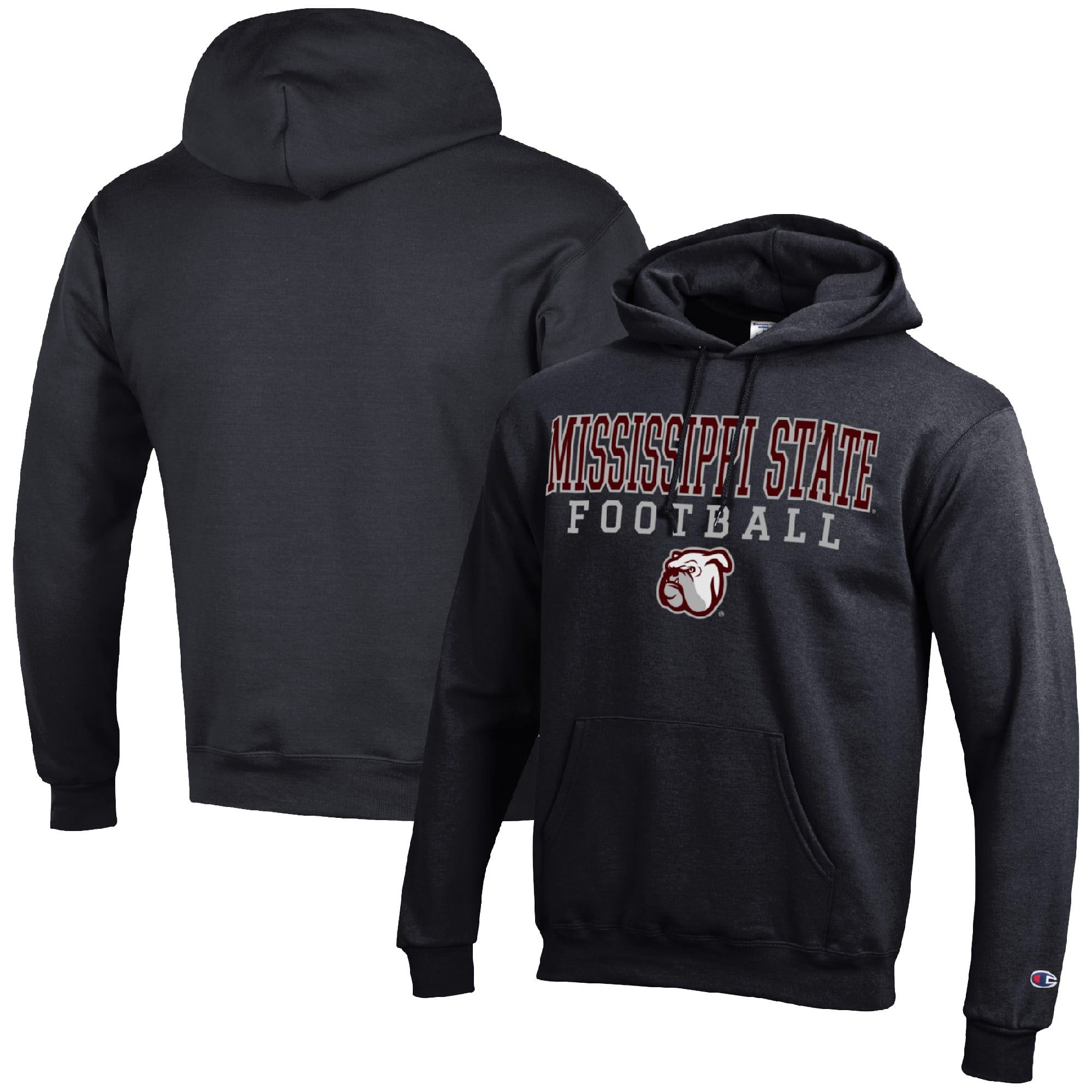 Men's Champion Black Mississippi State Bulldogs Football Stack Pullover Hoodie