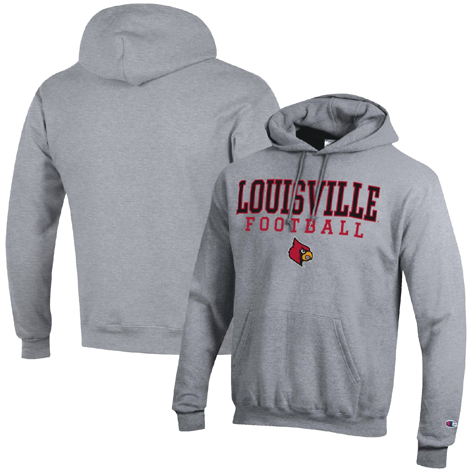 Men's Champion Heather Gray Louisville Cardinals Football Stack Pullover Hoodie