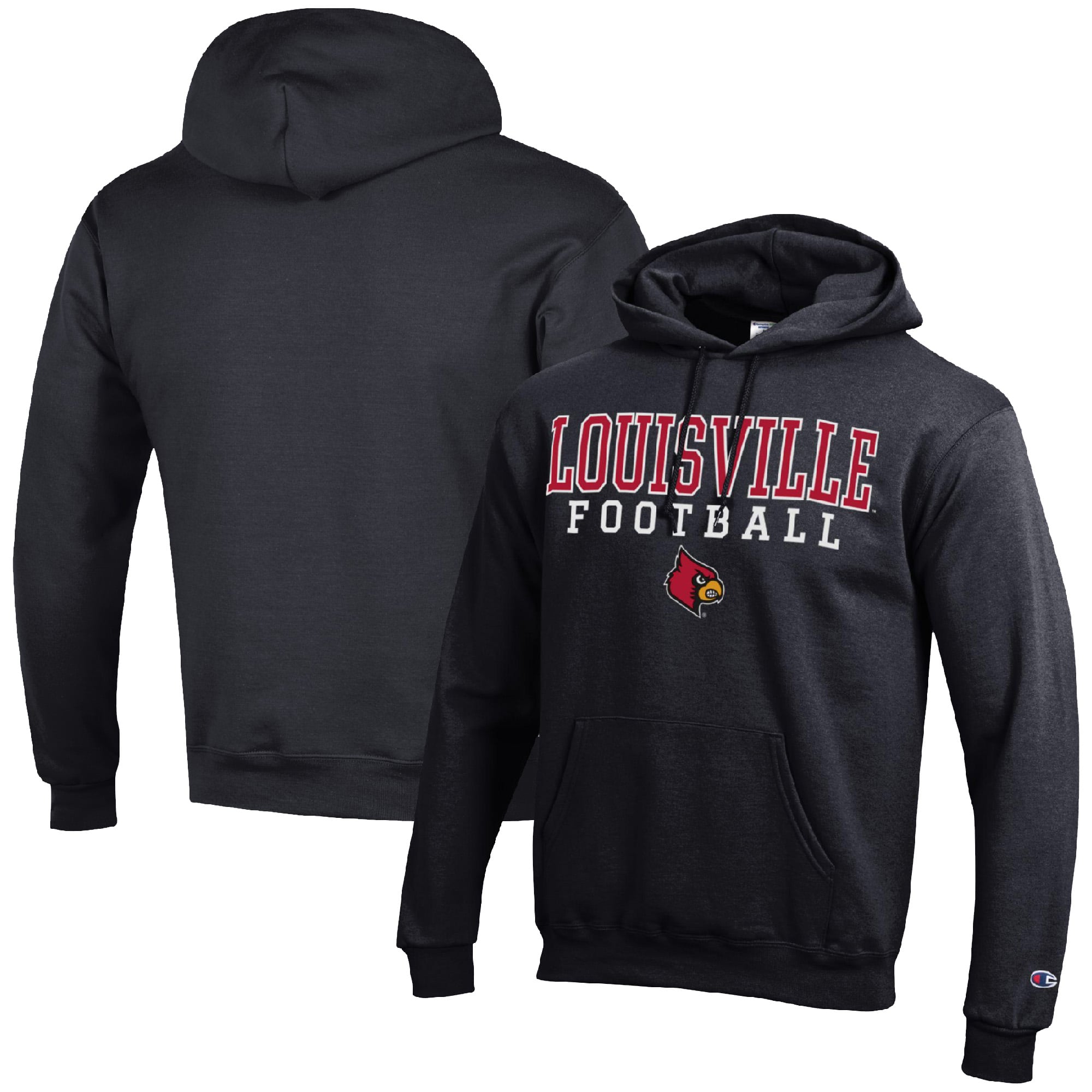 Men's Champion Black Louisville Cardinals Football Stack Pullover Hoodie