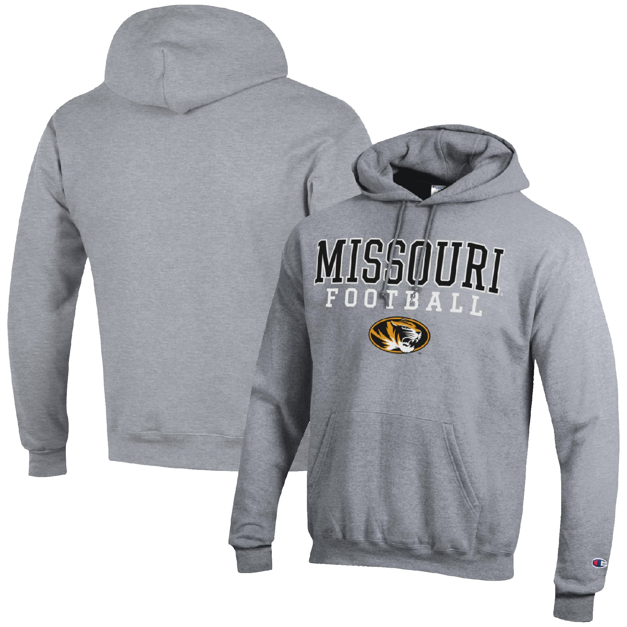 Men's Champion Heather Gray Missouri Tigers Football Stack Pullover Hoodie