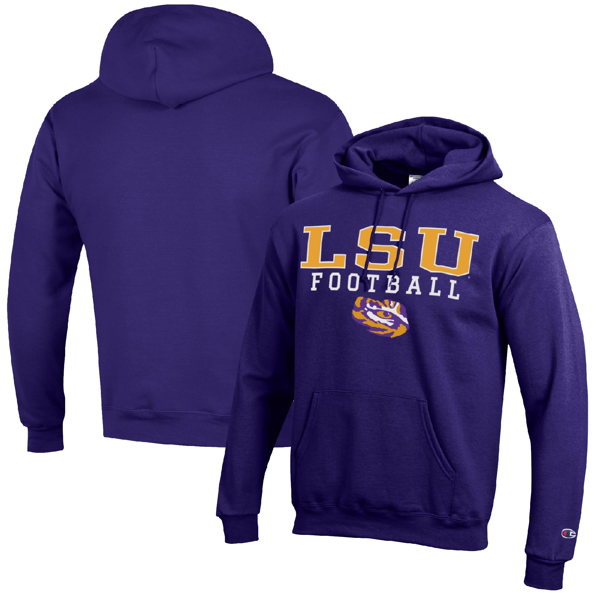 Men's Champion Purple LSU Tigers Football Stack Pullover Hoodie