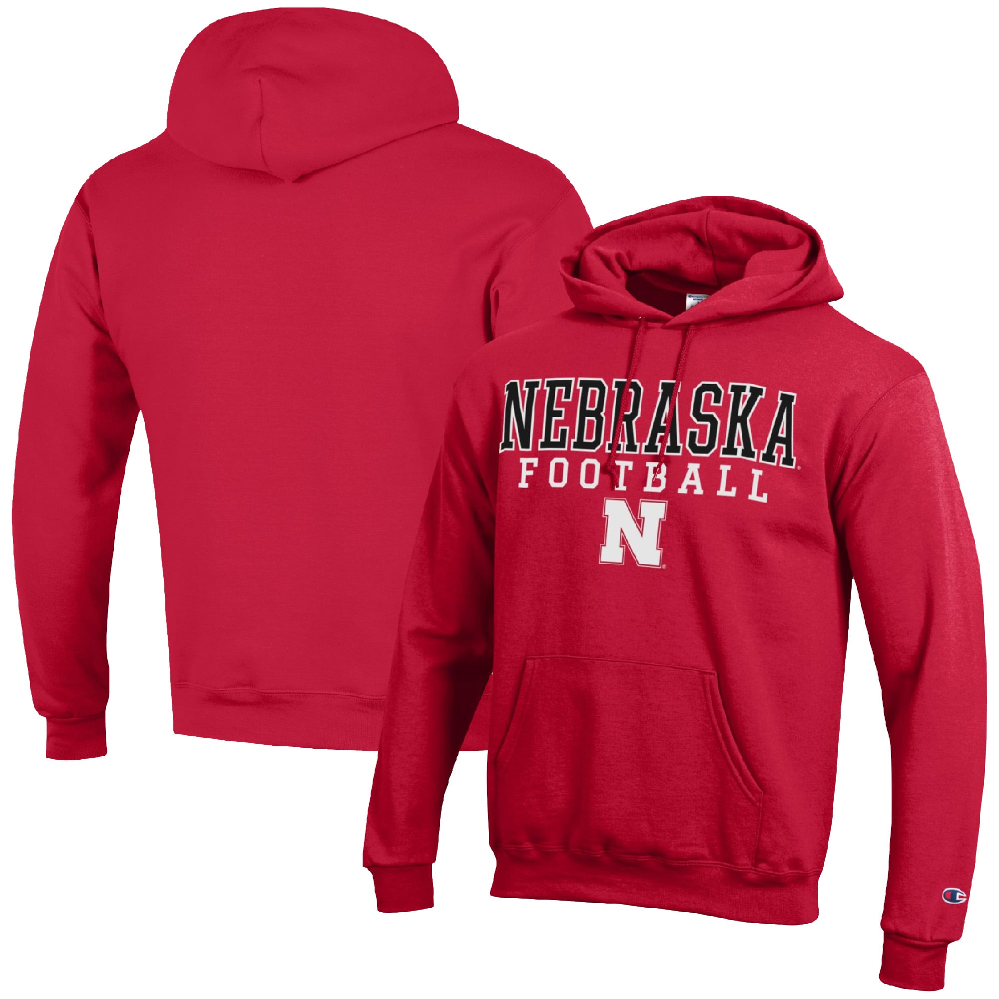 Men's Champion Scarlet Nebraska Huskers Football Stack Pullover Hoodie