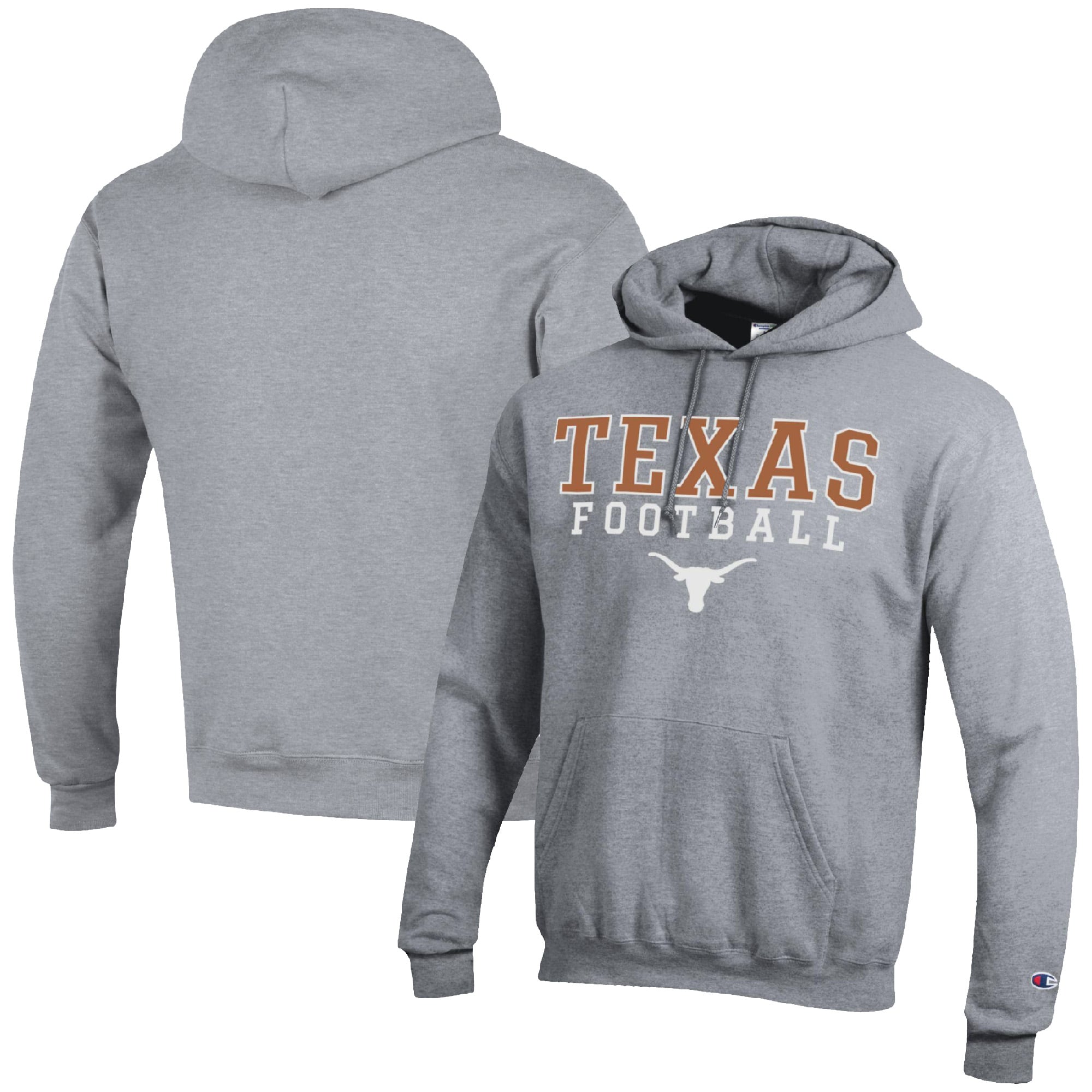 Men's Champion Heather Gray Texas Longhorns Football Stack Pullover Hoodie