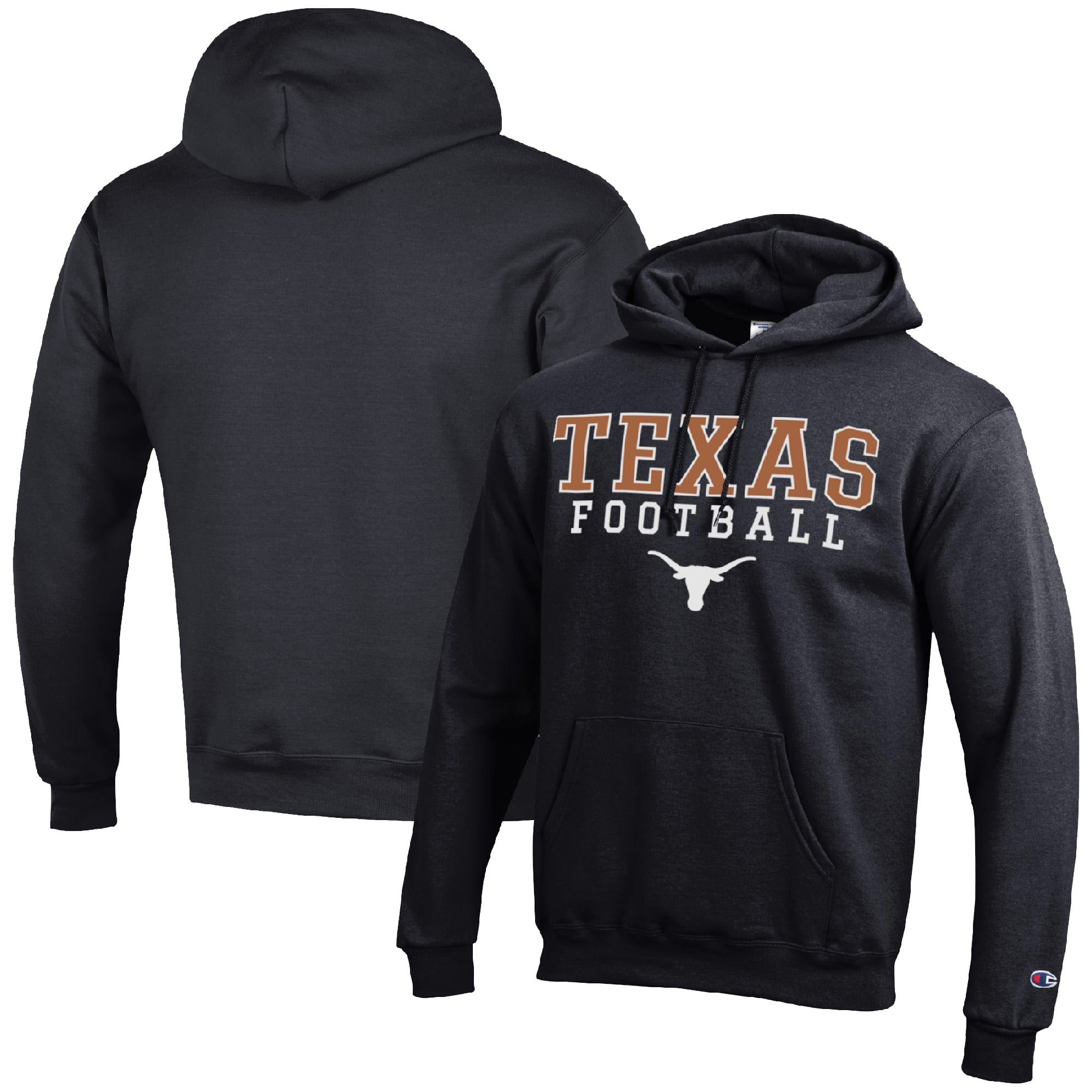 Men's Champion Black Texas Longhorns Football Stack Pullover Hoodie