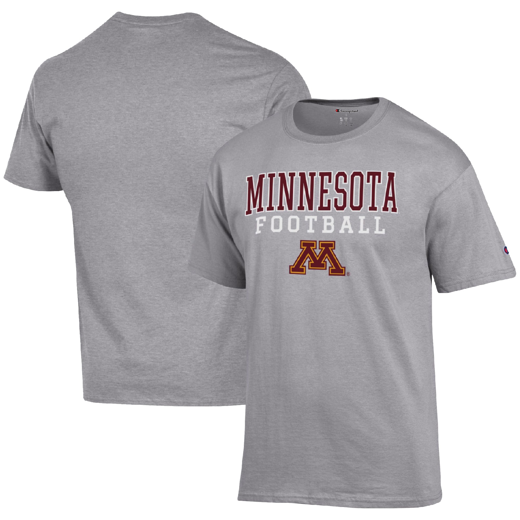 Men's Champion Heather Gray Minnesota Golden Gophers Football Stack  T-Shirt