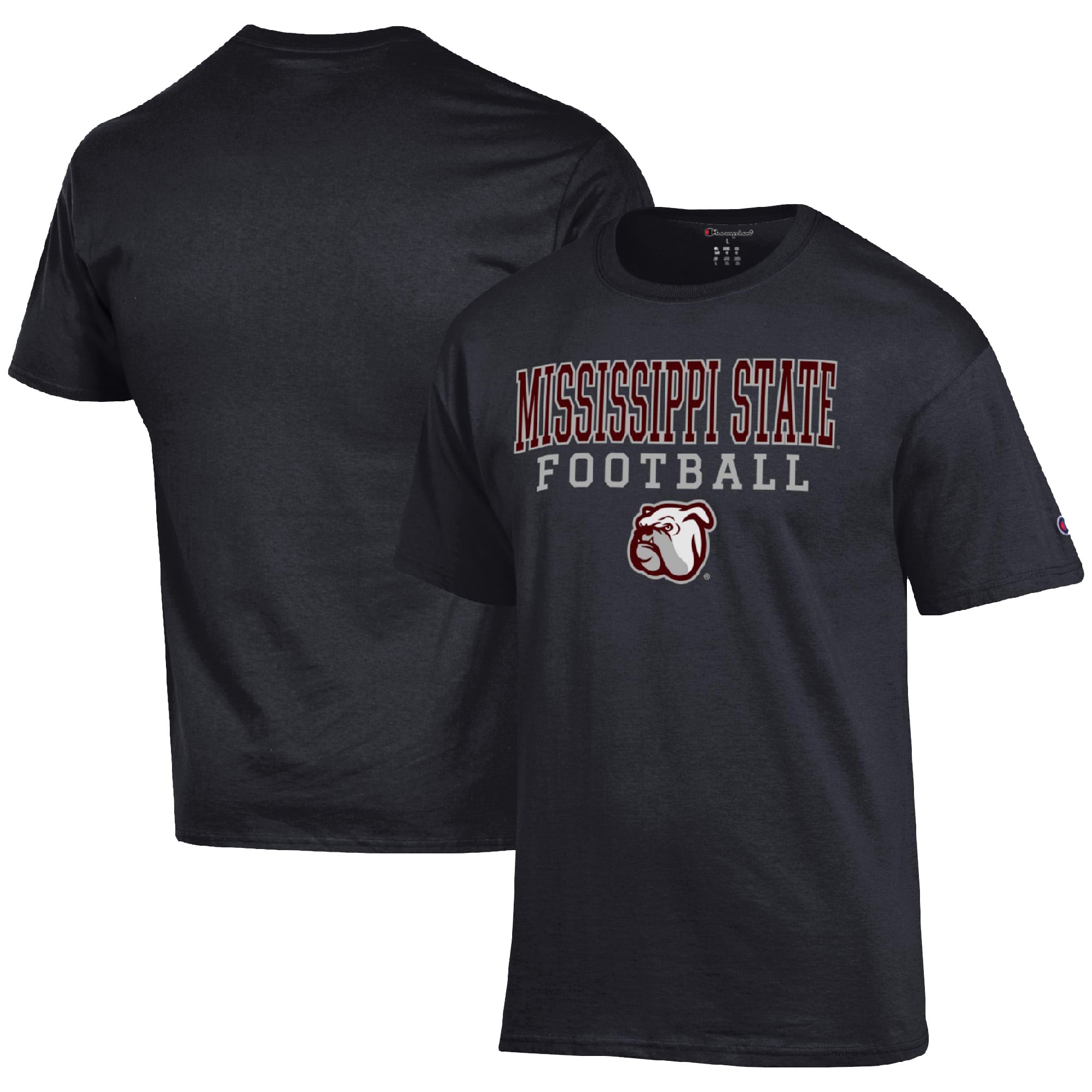 Men's Champion Black Mississippi State Bulldogs Football Stack  T-Shirt