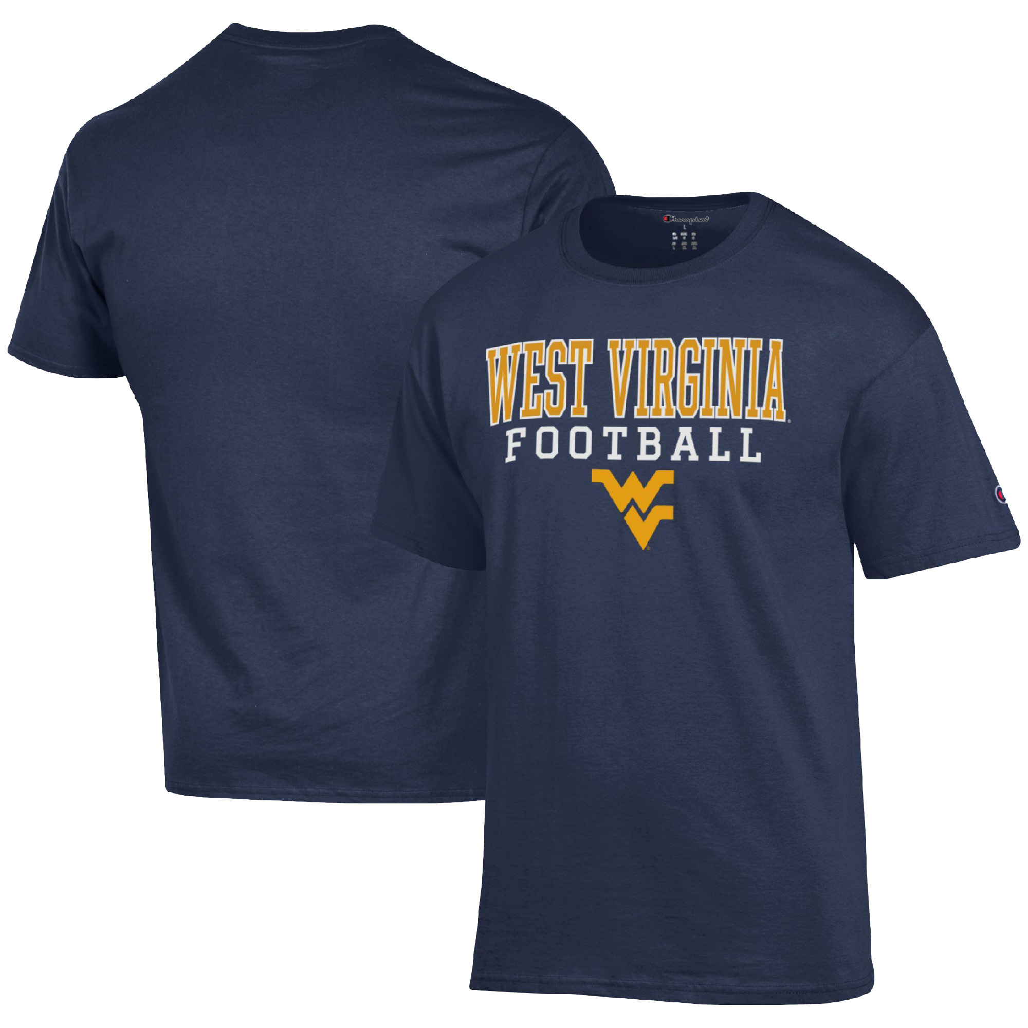 Men's Champion Navy West Virginia Mountaineers Football Stack T-Shirt
