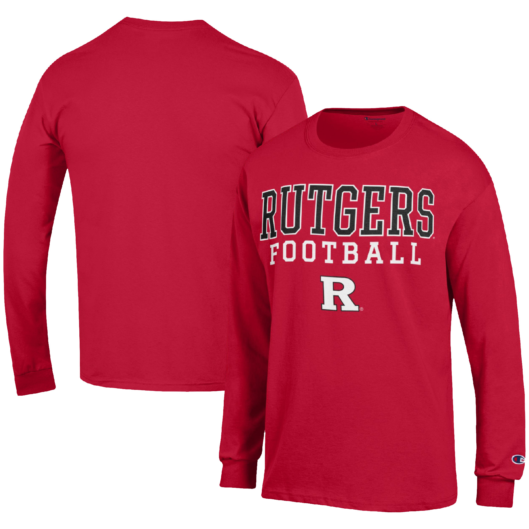 Men's Champion Scarlet Rutgers Scarlet Knights Football Stack Long Sleeve T-Shirt