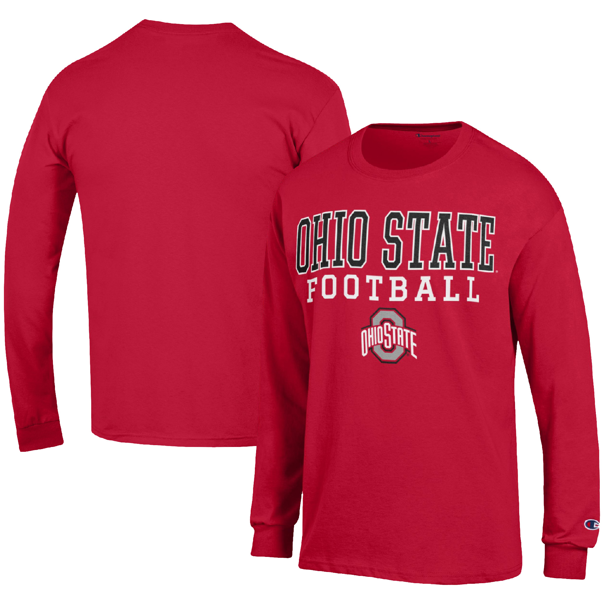 Men’s Champion Scarlet Ohio State Buckeyes Football Stack Long Sleeve T-Shirt Men’s Champion Scarlet Ohio State Buckeyes Football Stack Long Sleeve T-Shirt