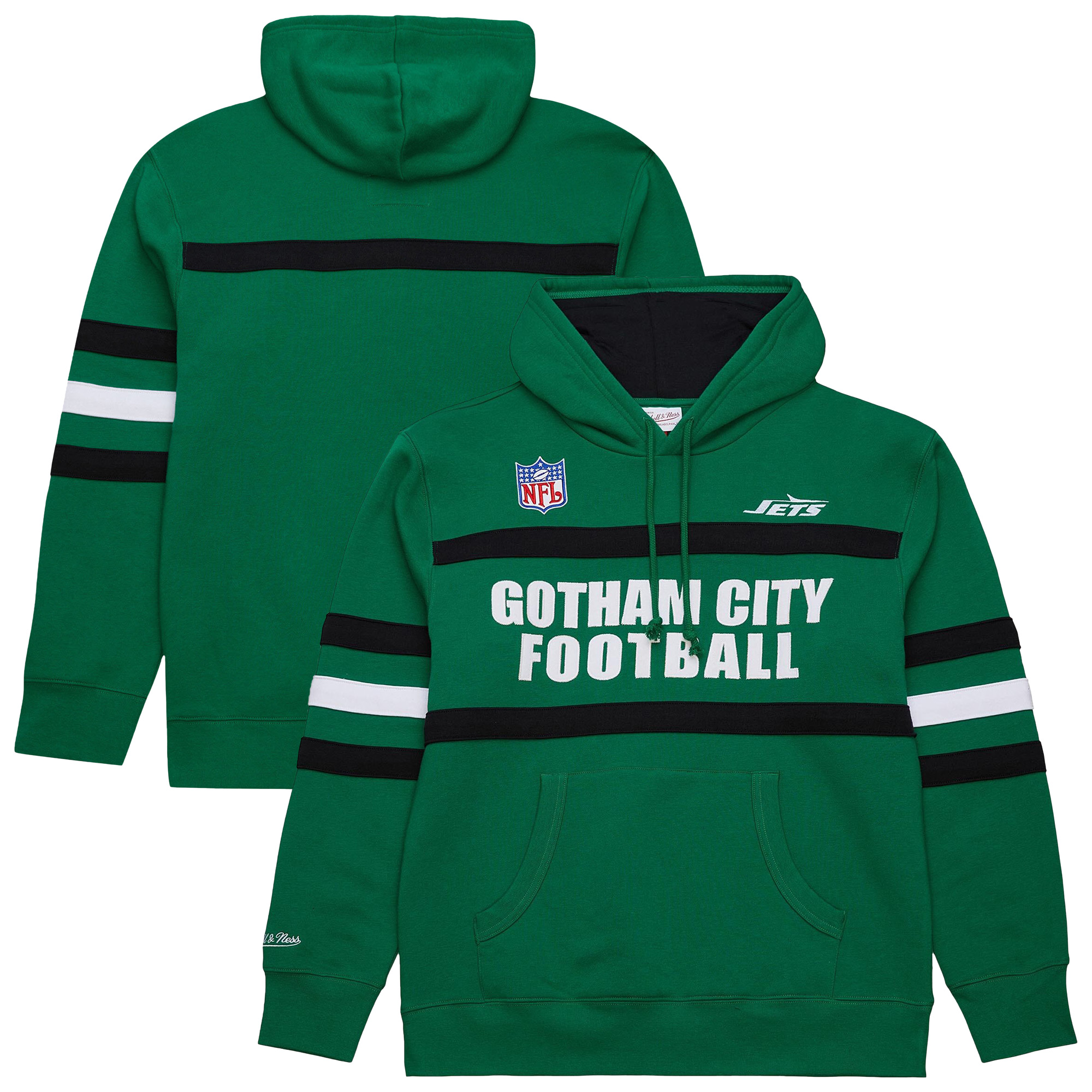 Men's Kelly Green New York Jets Vintage Logo Head Coach Fleece Pullover Hoodie