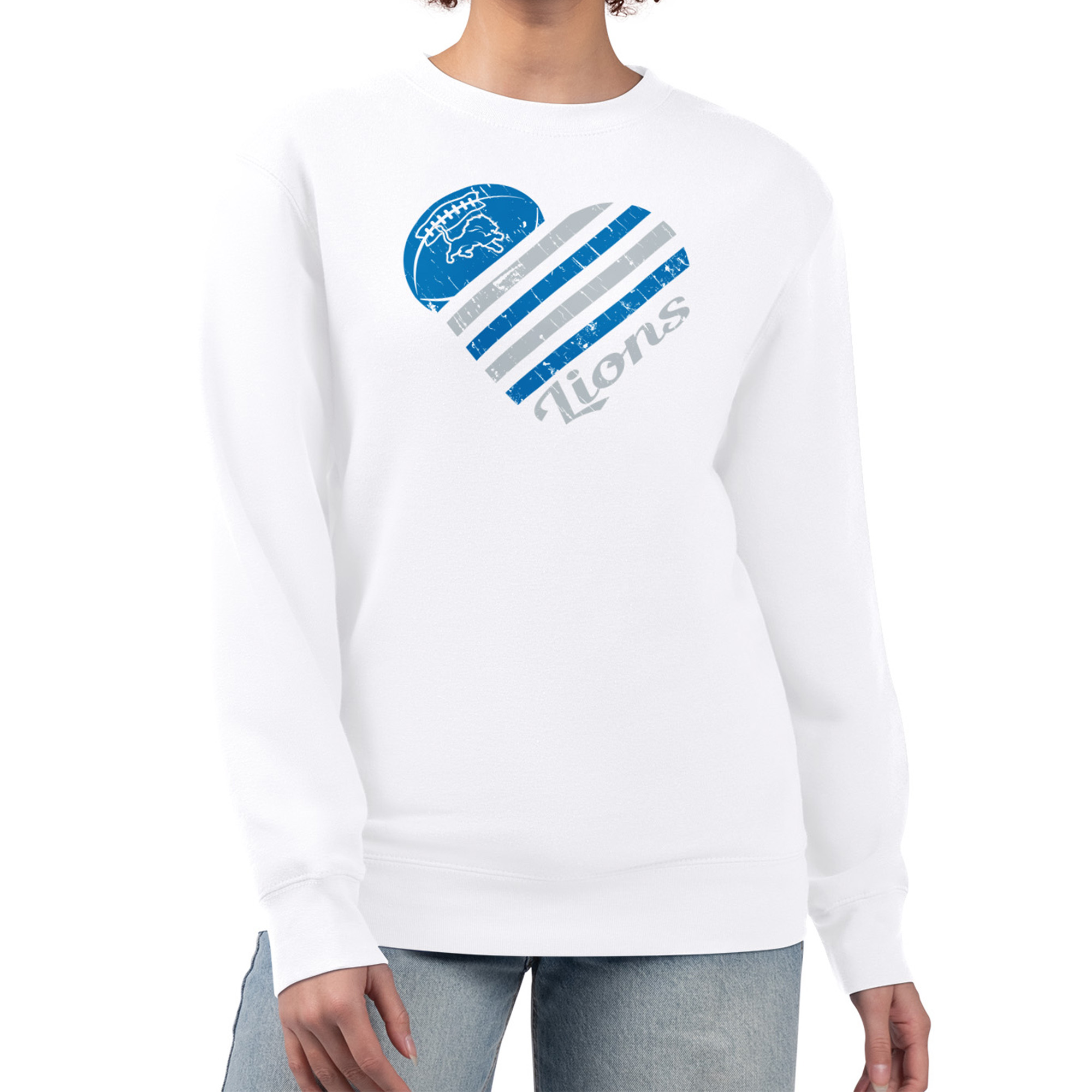 G-iii 4Her by Carl Banks Women's White Detroit Lions Heart Graphic Fleece Pullover Sweatshirt - White