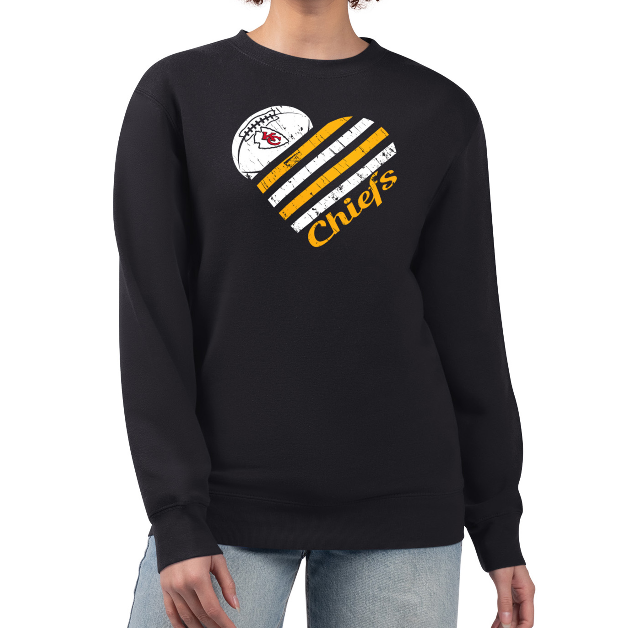 Women's G-III 4Her by Carl Banks Black Kansas City Chiefs Heart Graphic Fleece Pullover Sweatshirt