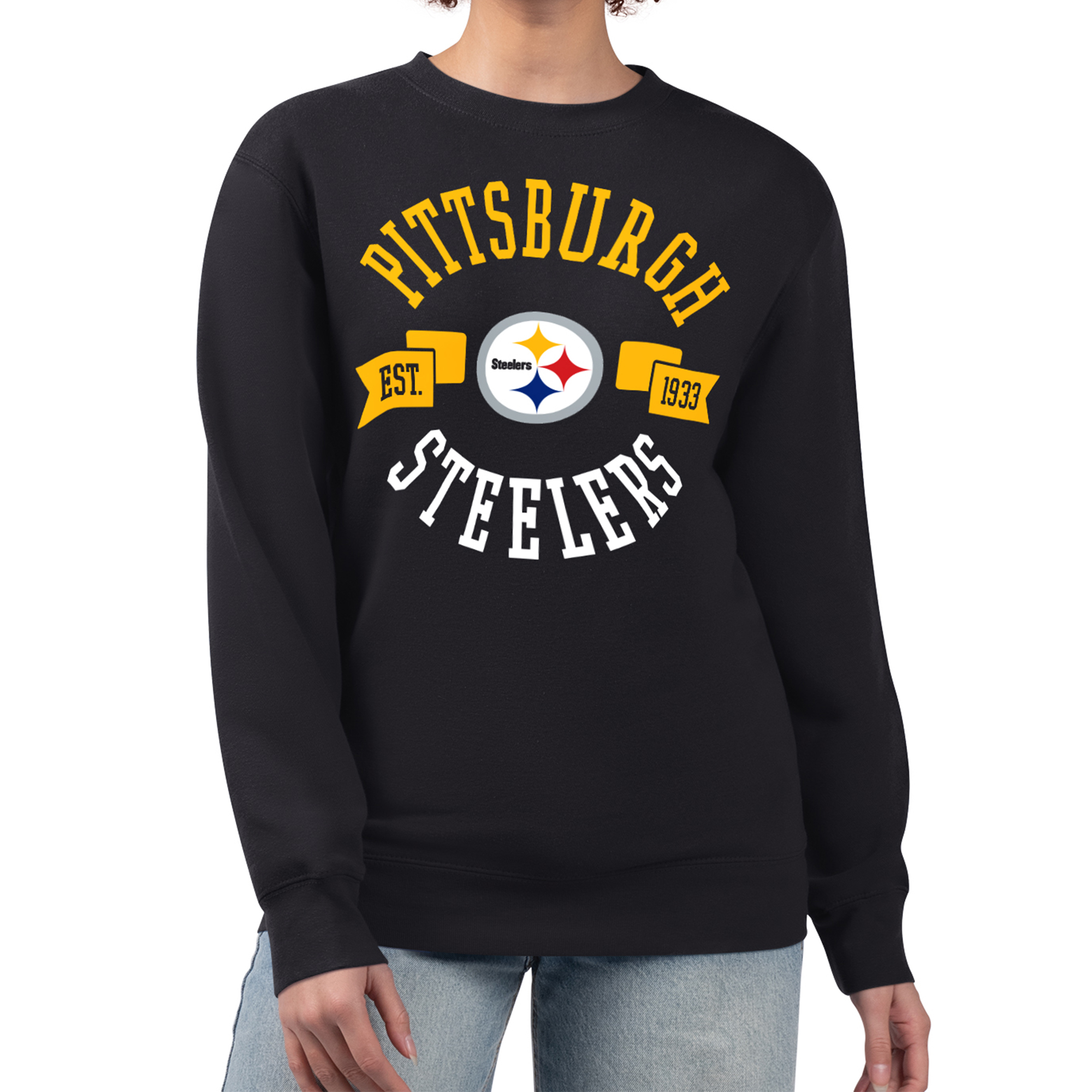 Women's G-III 4Her by Carl Banks Black Pittsburgh Steelers Large Team Graphic Fleece Pullover Sweatshirt