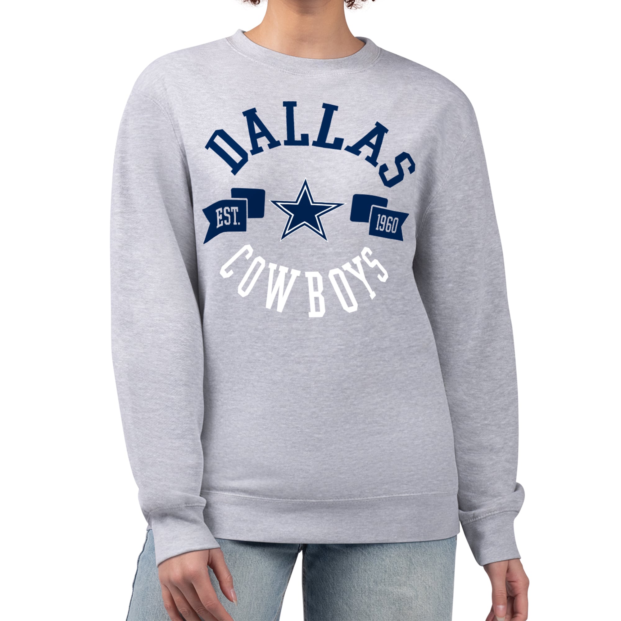 Women's G-III 4Her by Carl Banks  Heather Gray Dallas Cowboys Large Team Graphic Fleece Pullover Sweatshirt