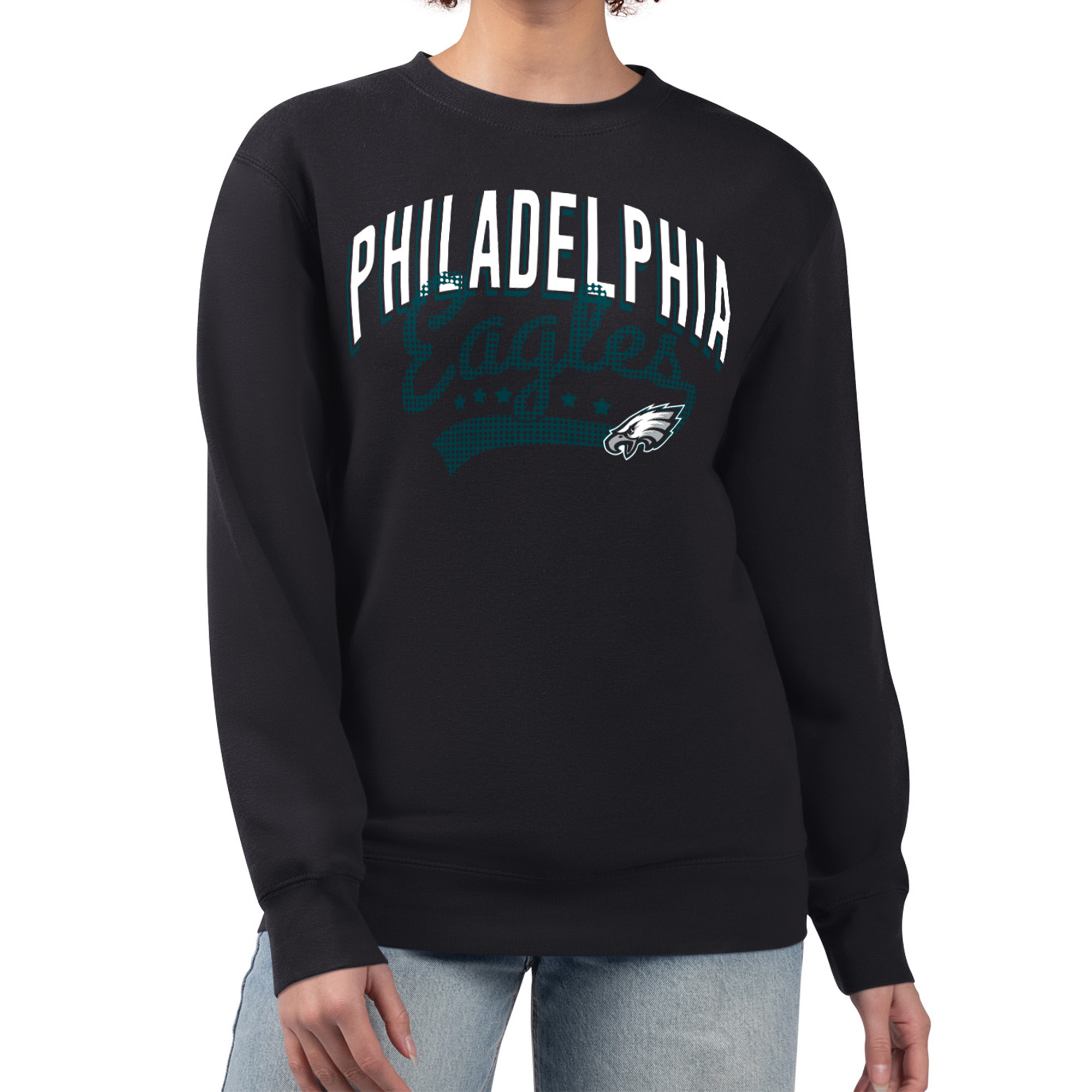 Women's G-III 4Her by Carl Banks Black Philadelphia Eagles Filigree Logo Graphic Fleece Pullover Sweatshirt
