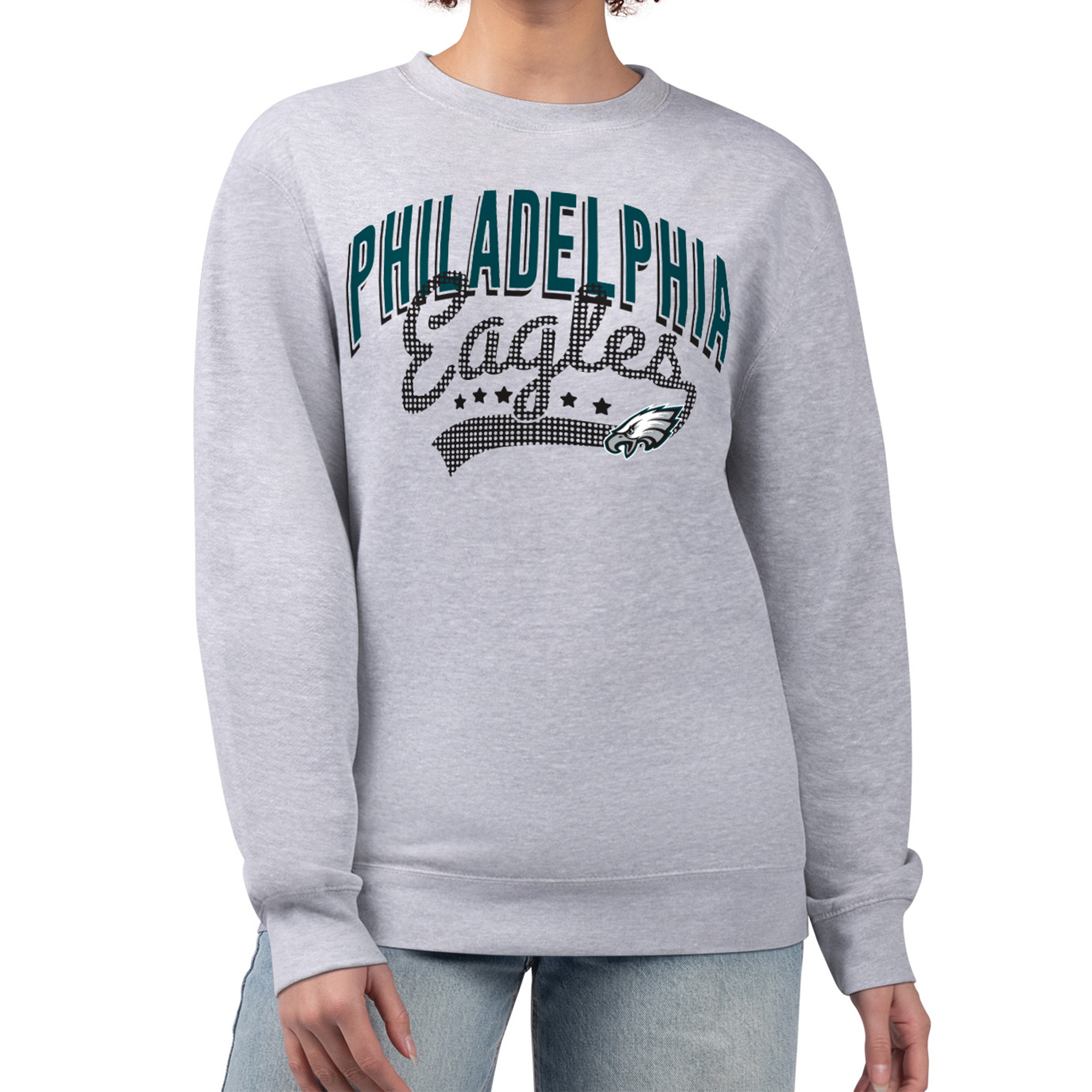 Women's G-III 4Her by Carl Banks Heather Gray Philadelphia Eagles Filigree Logo Graphic Fleece Pullover Sweatshirt