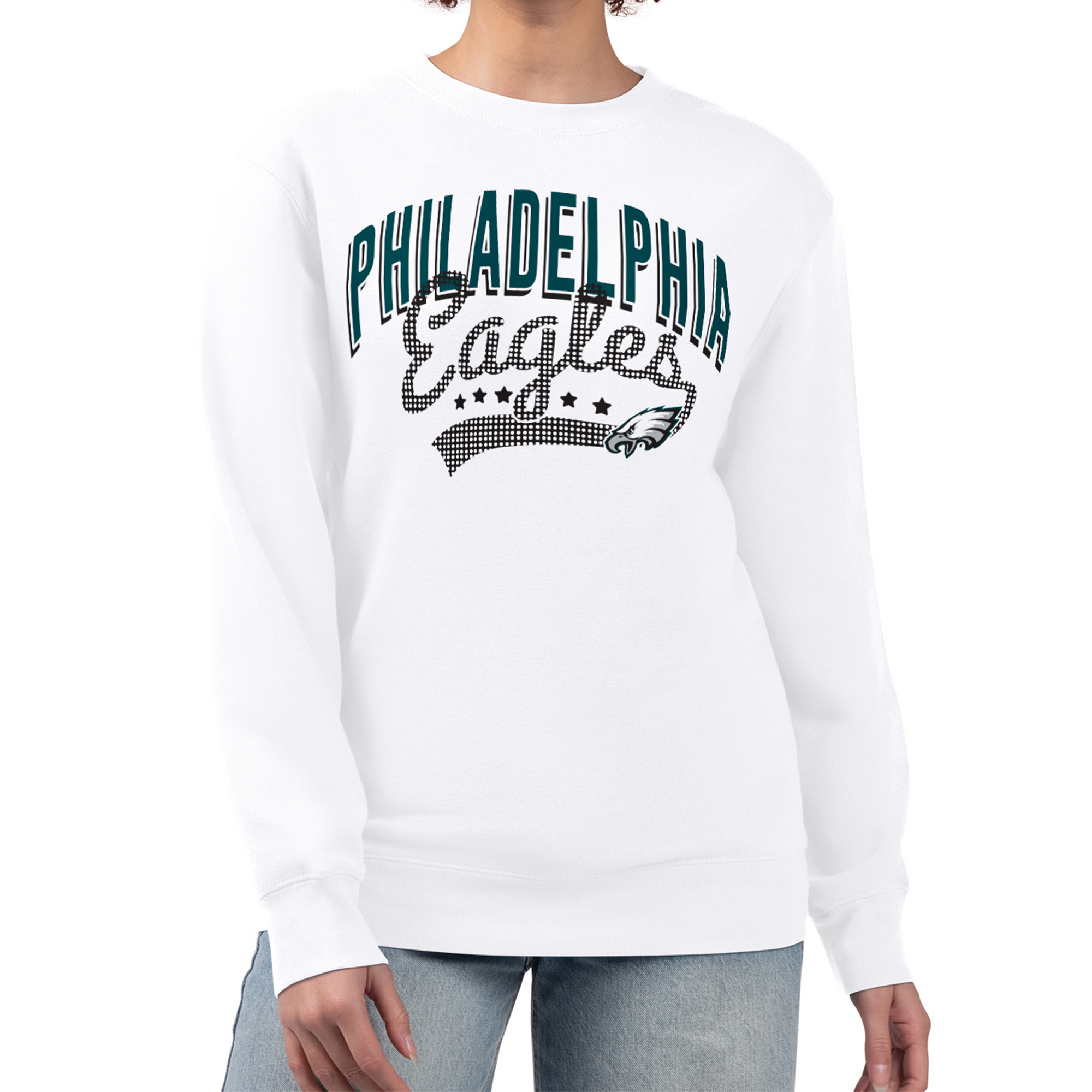 Women's G-III 4Her by Carl Banks White Philadelphia Eagles Filigree Logo Graphic Fleece Pullover Sweatshirt