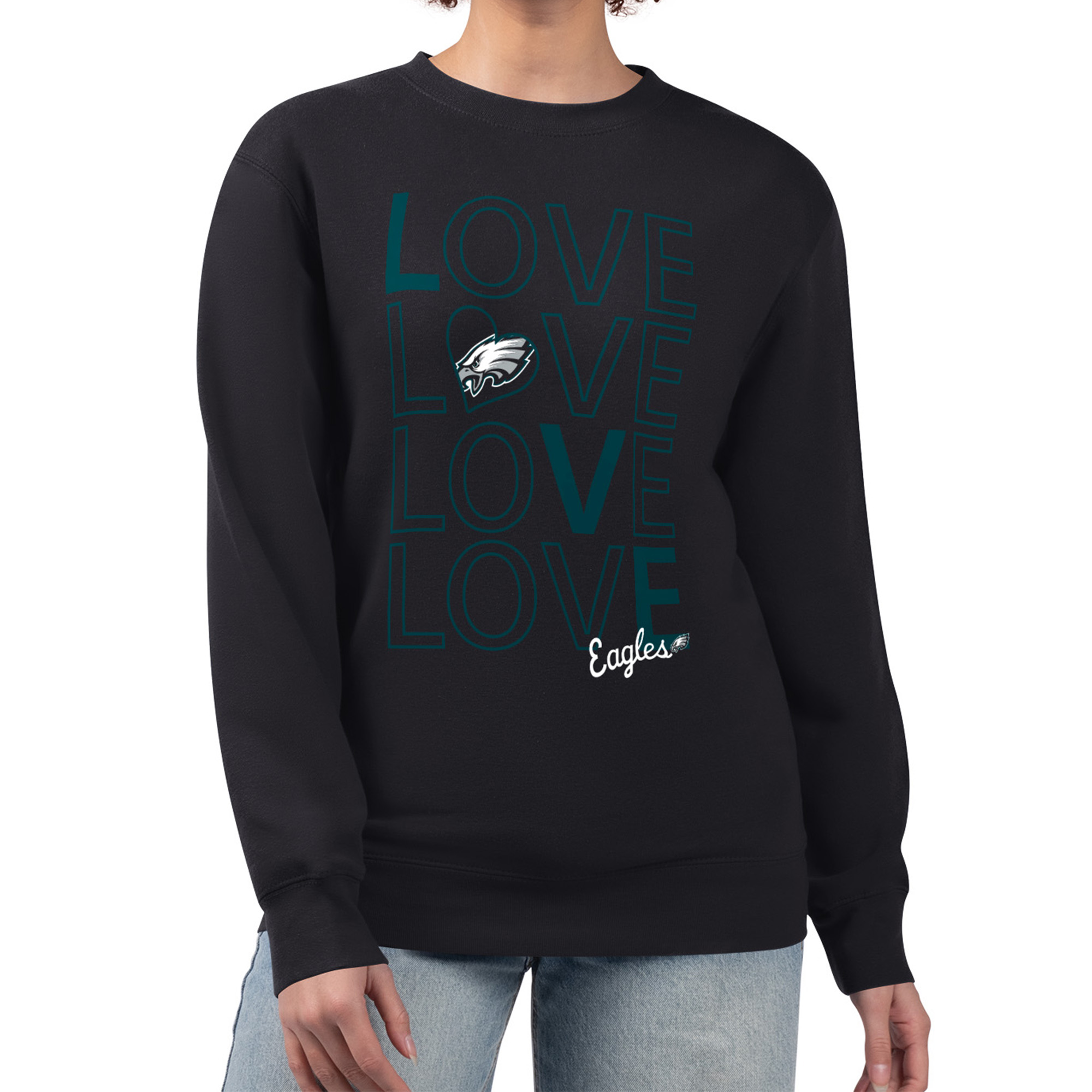 Women's G-III 4Her by Carl Banks Black Philadelphia Eagles Lots of Love Graphic Fleece Pullover Sweatshirt